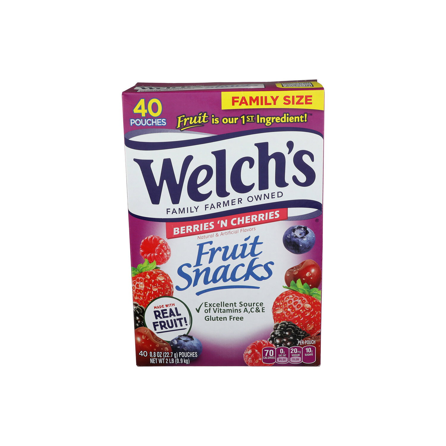 Welch's Fruit Snacks, Berries 'n Cherries, Family Size - 0.05 Pound - 40 Count Image 1 of 4