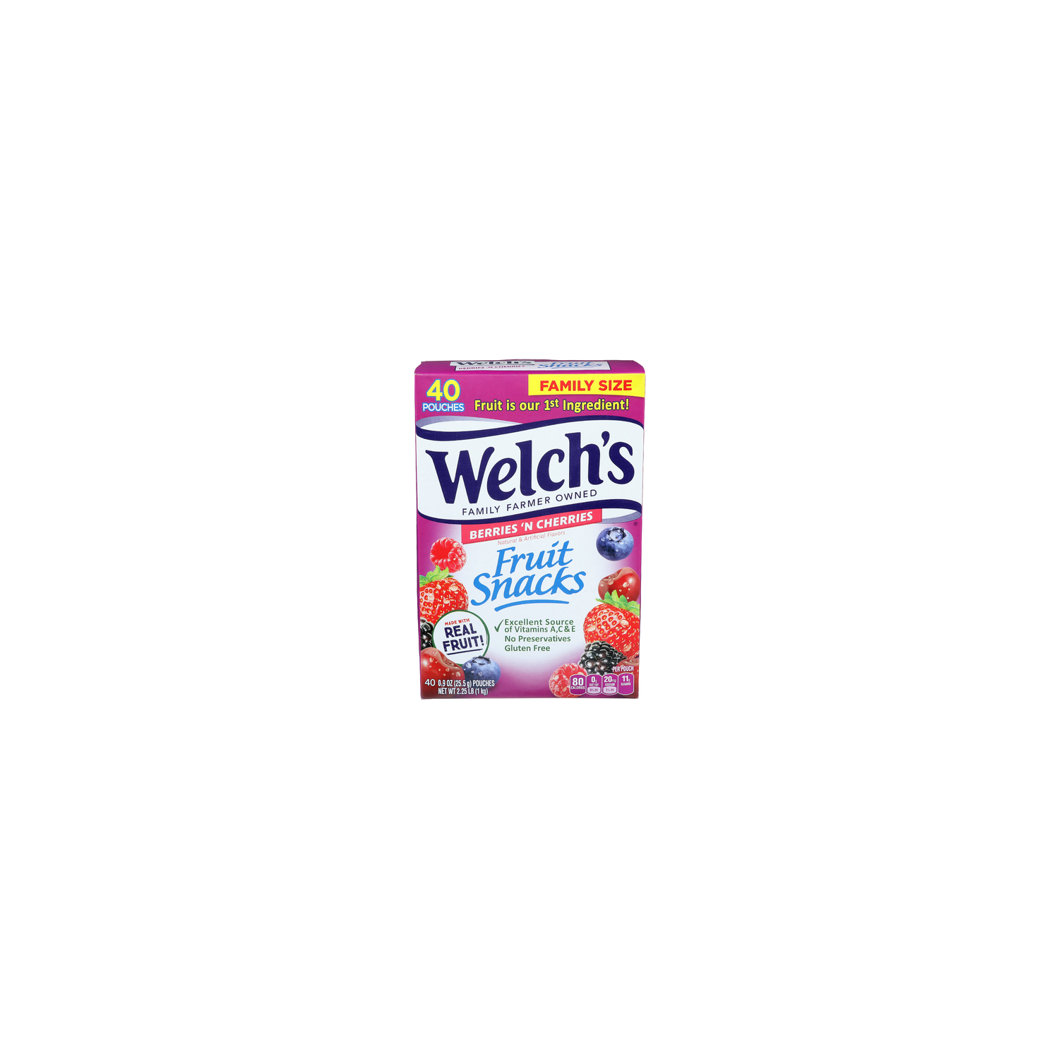 WELCH's Berries 'n Cherries Family Size Fruit Snacks - 0.806 Ounce - 40 Count Image 1 of 4