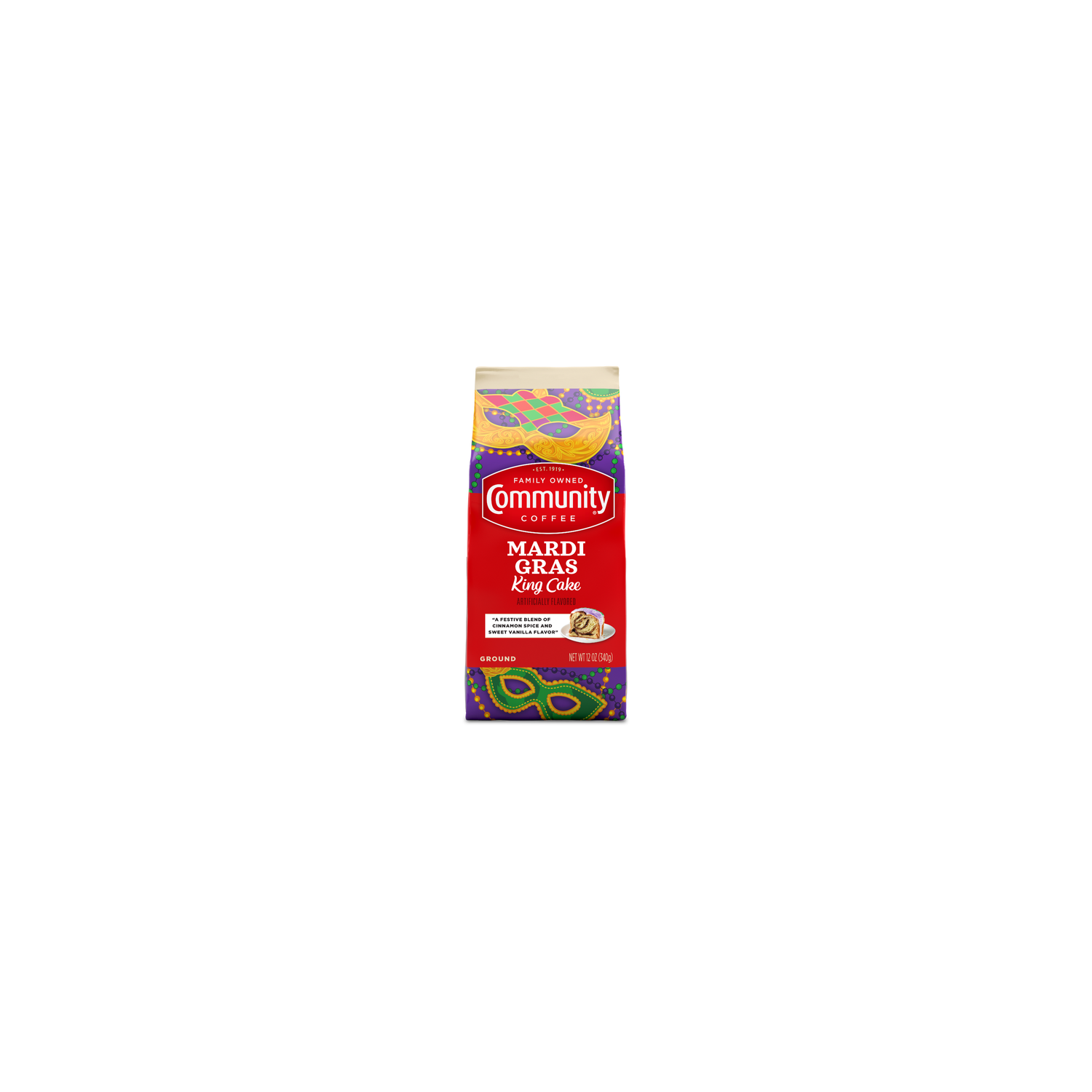 Community Coffee Mardi Gras King Cake Ground Coffee - 12 Ounce Image 1 of 2