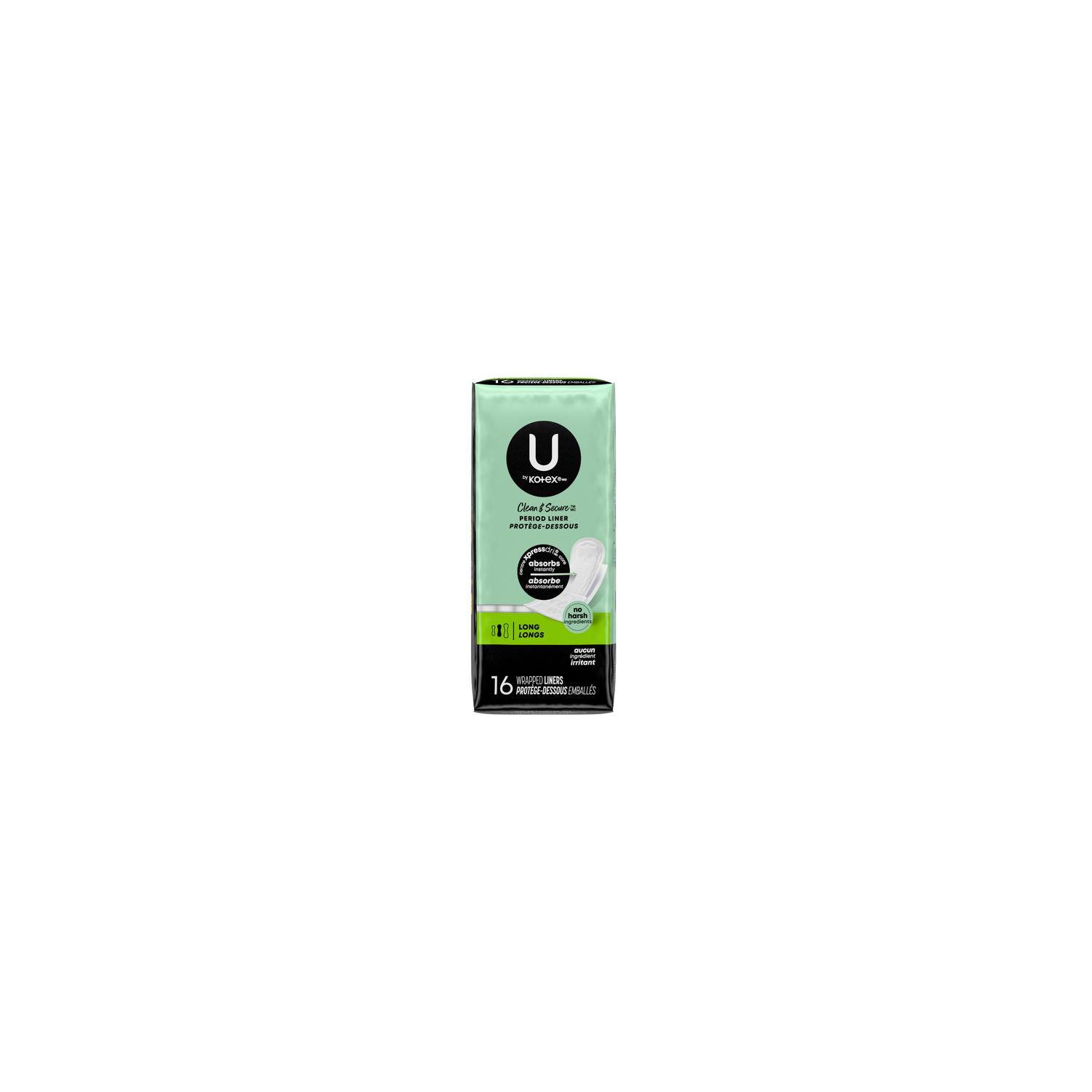 U by Kotex Clean & Secure Long Wrapped Period Liners - 16 Count Image 1 of 2