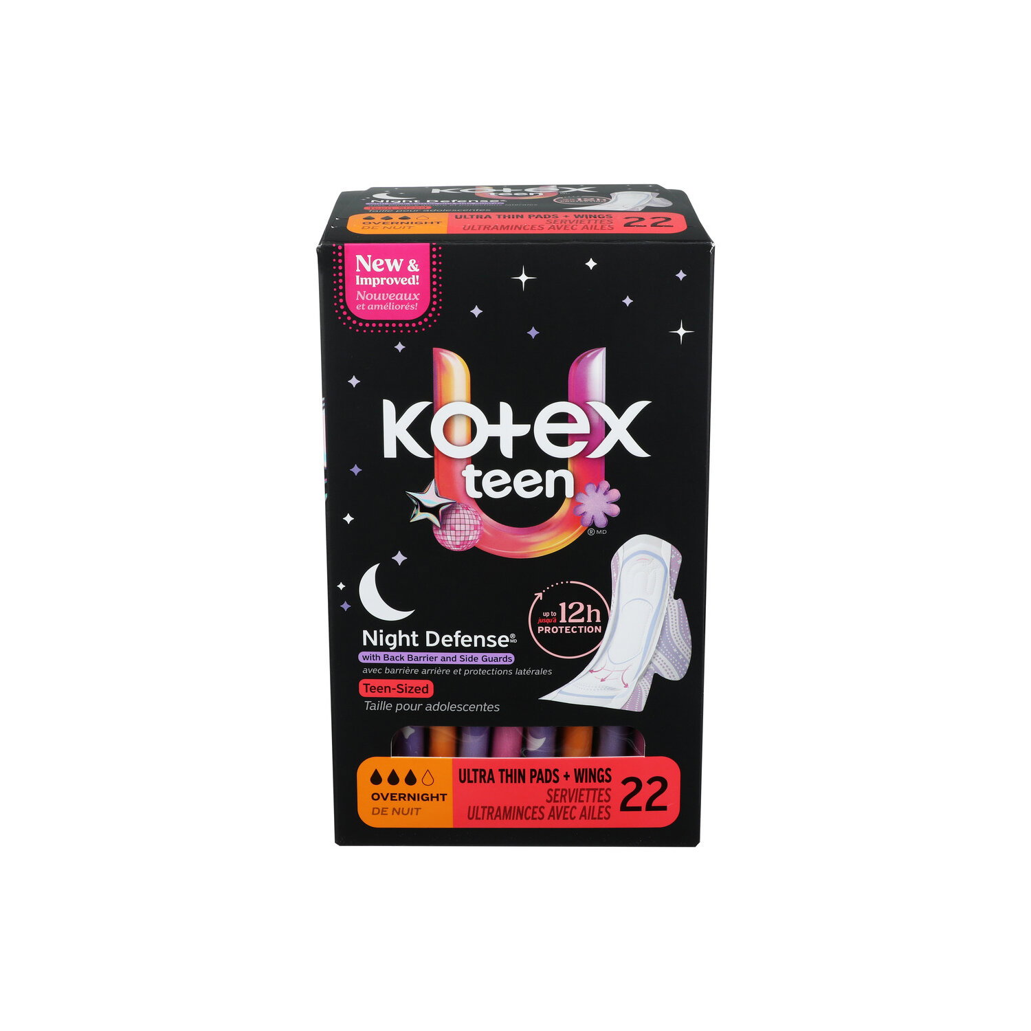 Kotex Teen Overnight Ultra Thin Pads With Wings - 22 Count Image 1 of 3