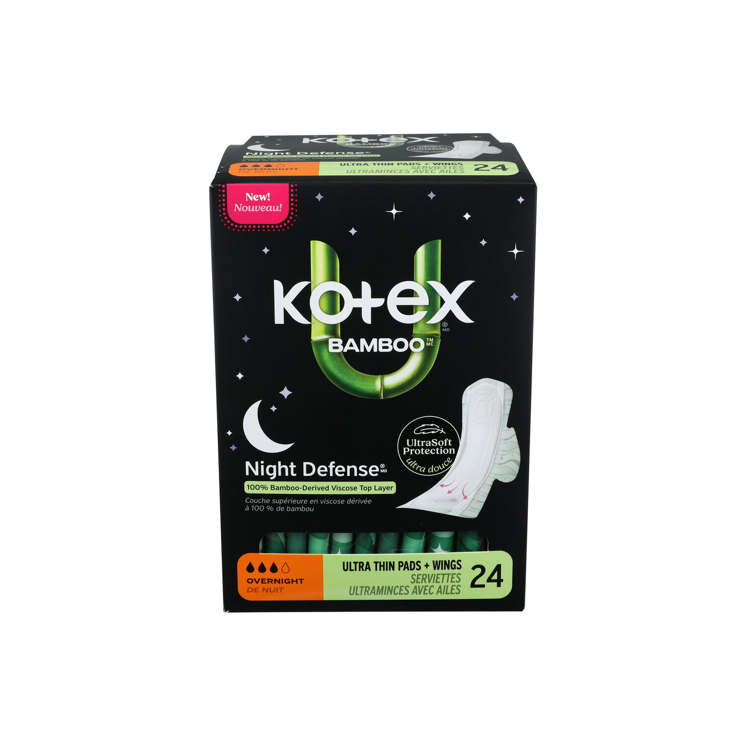 Kotex Bamboo Overnight Ultra Thin Pads With Wings - 24 Count Image 1 of 3