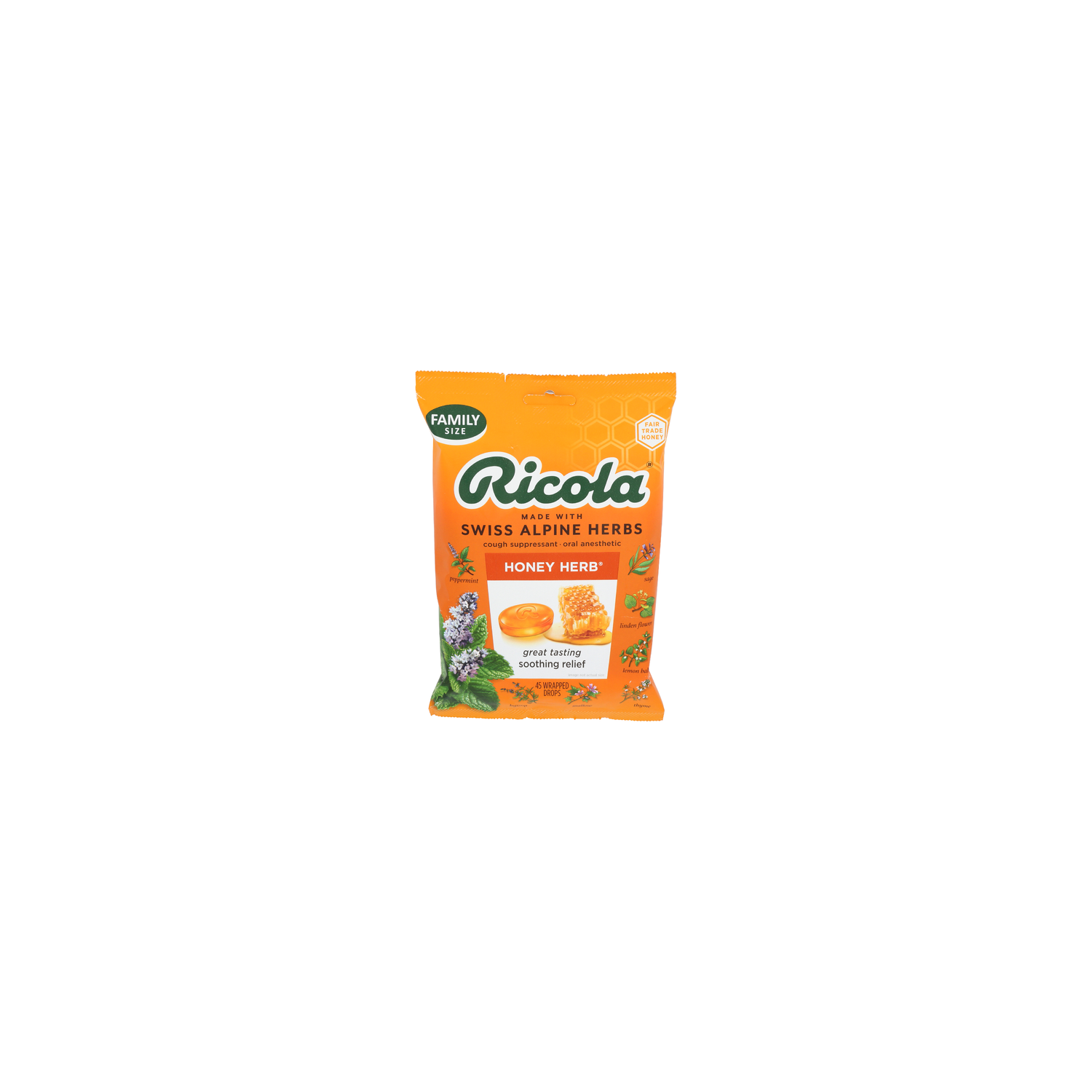 Ricola Honey Herb Family Size Cough Suppressant Oral Anesthetic Bag - 45 Count Image 1 of 2