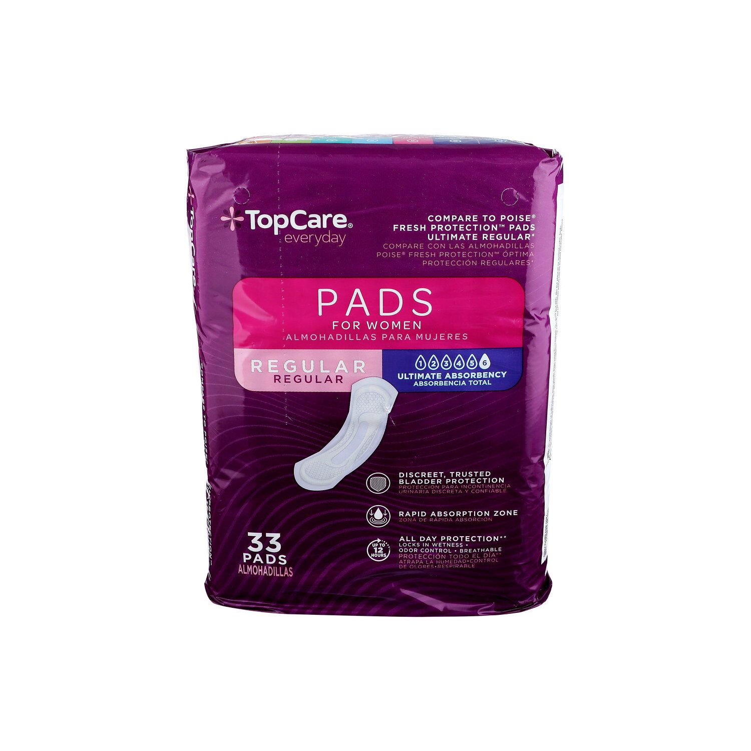 Top Care Everyday Regular Ultimate Absorbency Pads For Women - 33 Count Image 1 of 2