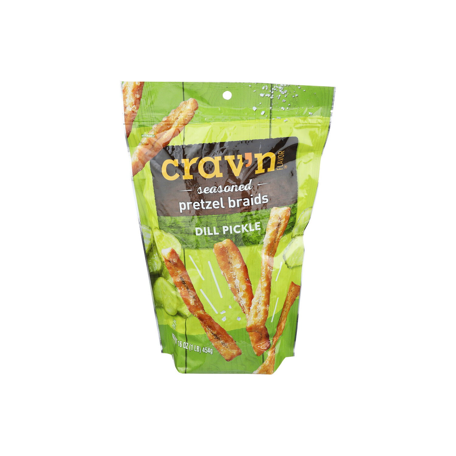 Crav'n Flavor Dill Pickle Seasoned Pretzel Braids - 16 Ounce