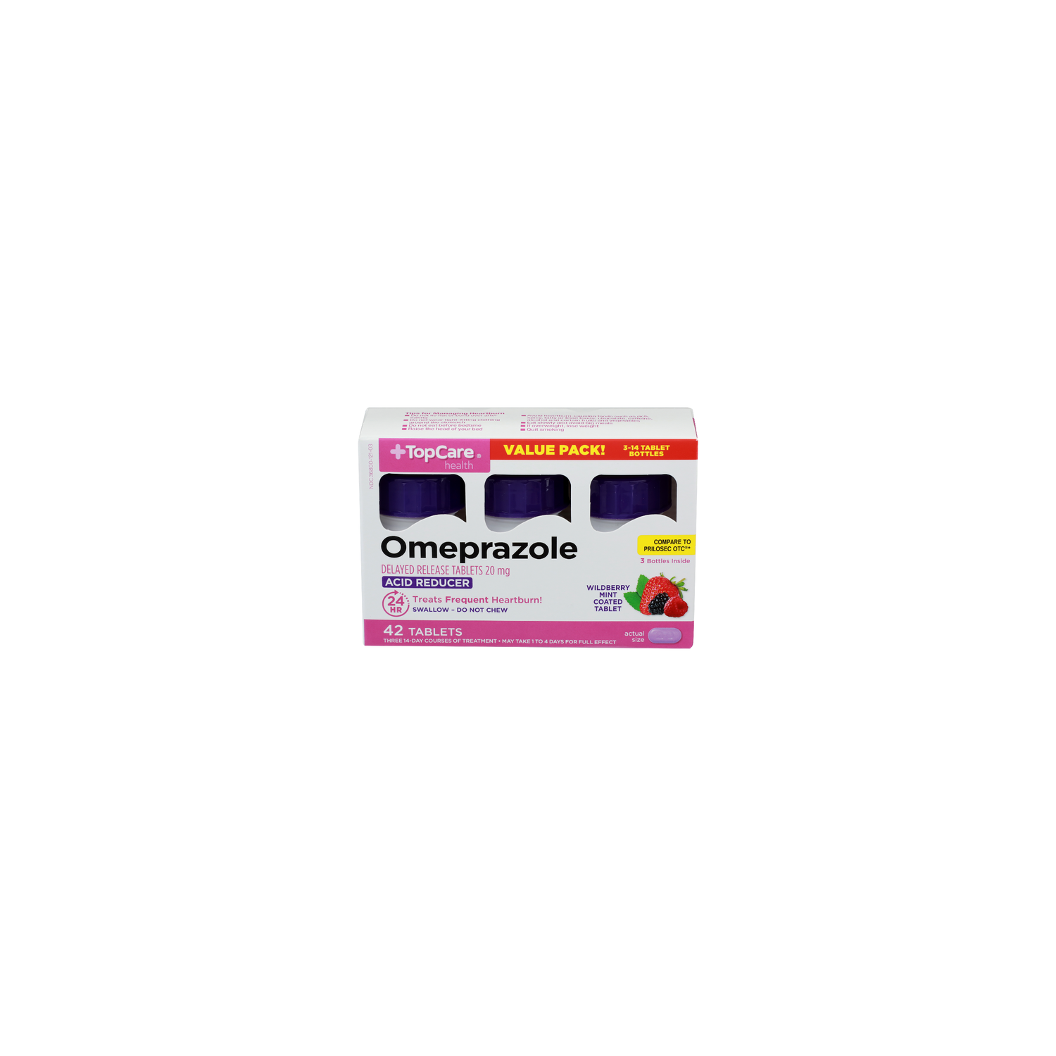 Topcare Health Wildberry Mint Coated Tablet Acid Reducer Omeprazole - 14 Each - 3 Count Image 1 of 4