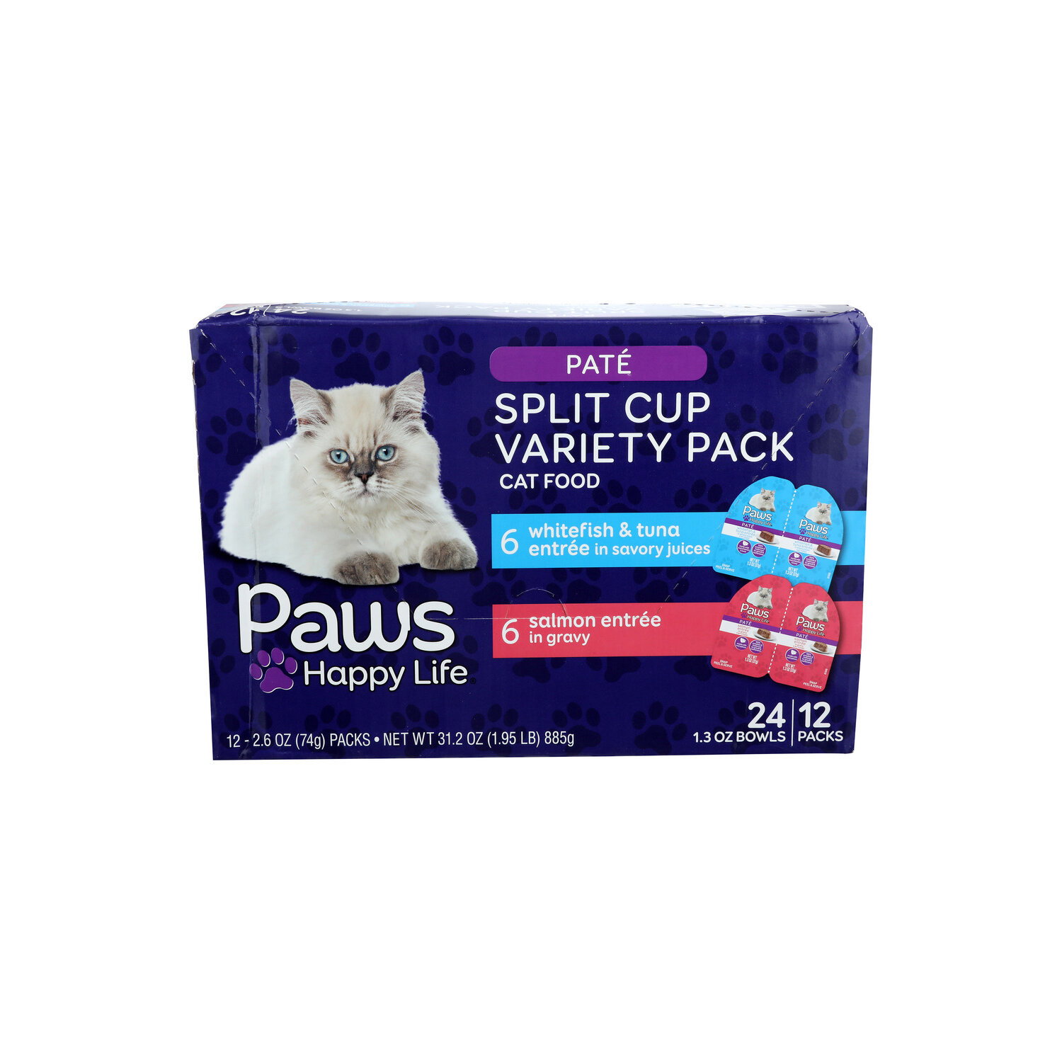Paws Happy Life Split Cup Variety Pack Pate Wet Cat Food - 2.6 Ounce - 12 Count Image 1 of 4
