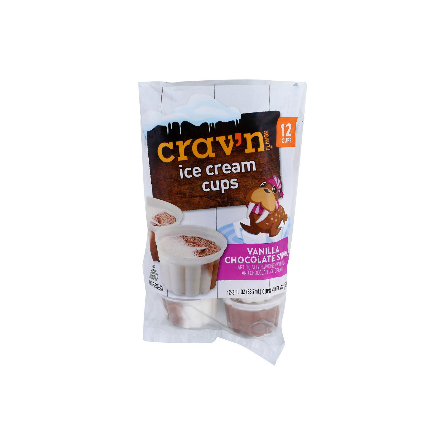 Crav'n Flavor Vanilla Chocolate Swirl Ice Cream Cups - 3 Fluid