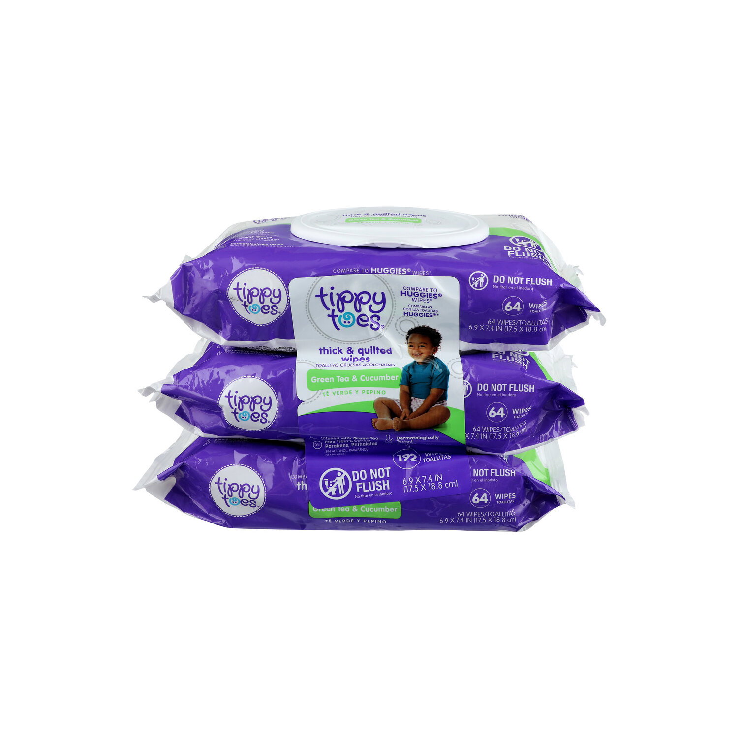 Tippy Toes Green Tea & Cucumber Thick & Quilted Wipes - 3 Count Image 1 of 3