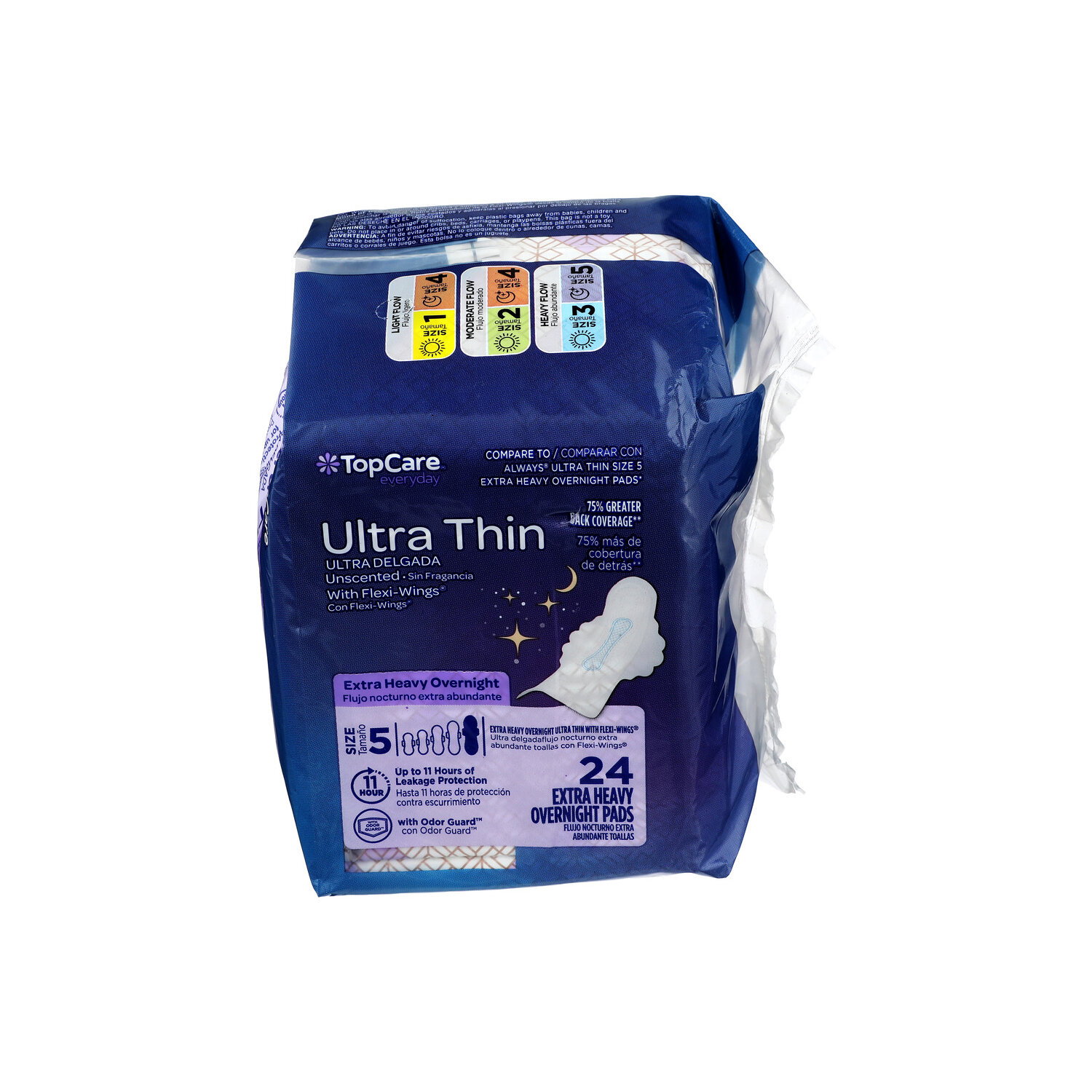 TopCare Everyday Ultra Thin Extra Heavy Overnight Pads Size 5 - 24 Count Image 1 of 2