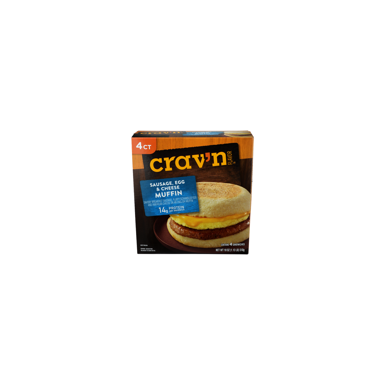 CRAV'N Flavor Sausage Egg & Cheese Breakfast Sandwiches - 4.5 Ounce - 4 Count Image 1 of 4
