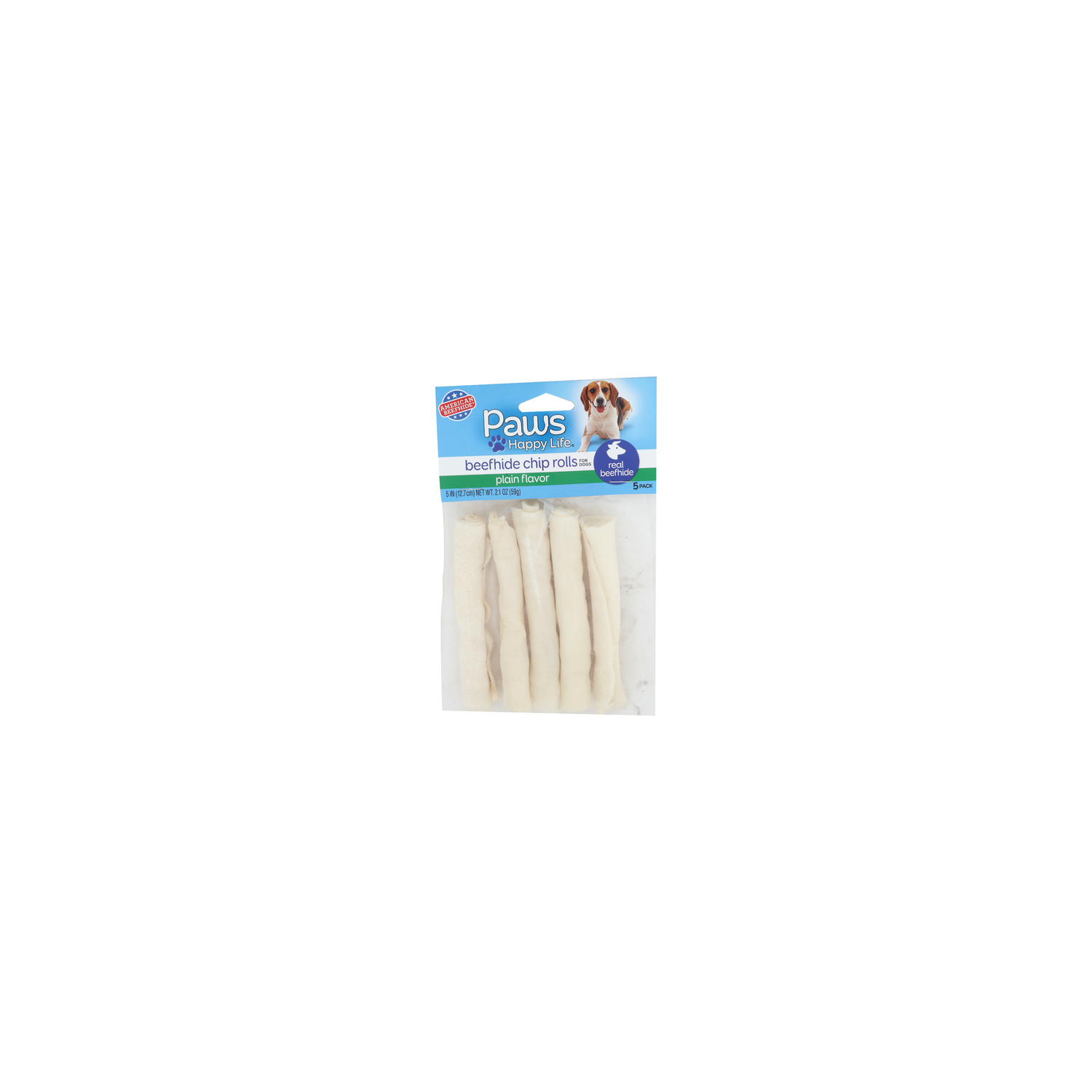 Paws Happy Life Plain Flavor Beefhide Chip Rolls - 0.42 Ounce - 5 Count Image 1 of 3