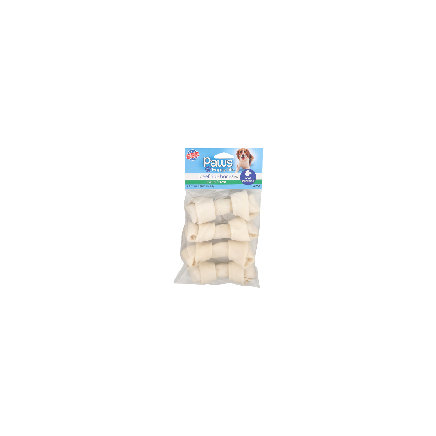Paws Happy Life Plain Flavor Beefhide Bones For Dogs - 1.4 Ounce - 4 Count Image 1 of 3
