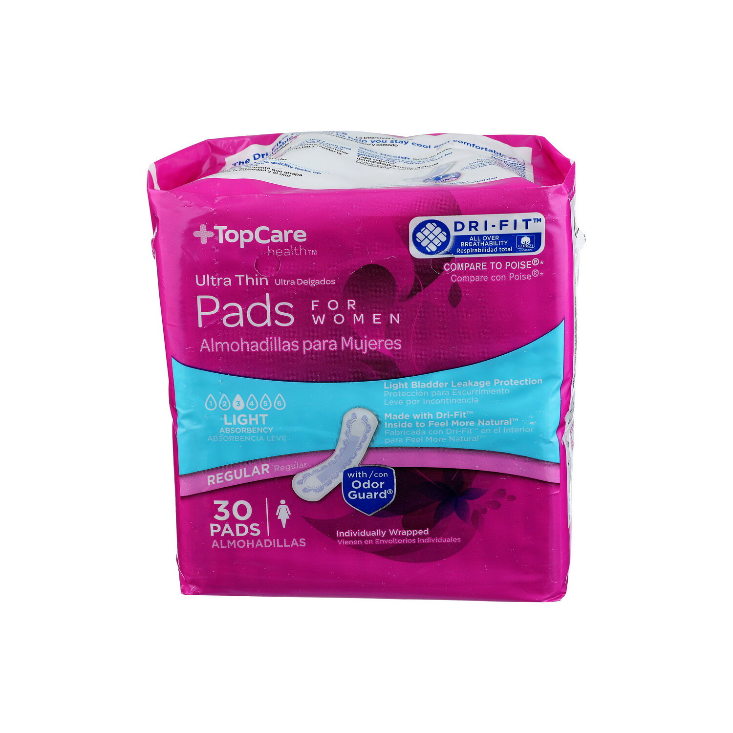 Top Care Health Regular Light Absorbency Ultra Thin Pads For Women - 30 Count Image 1 of 2