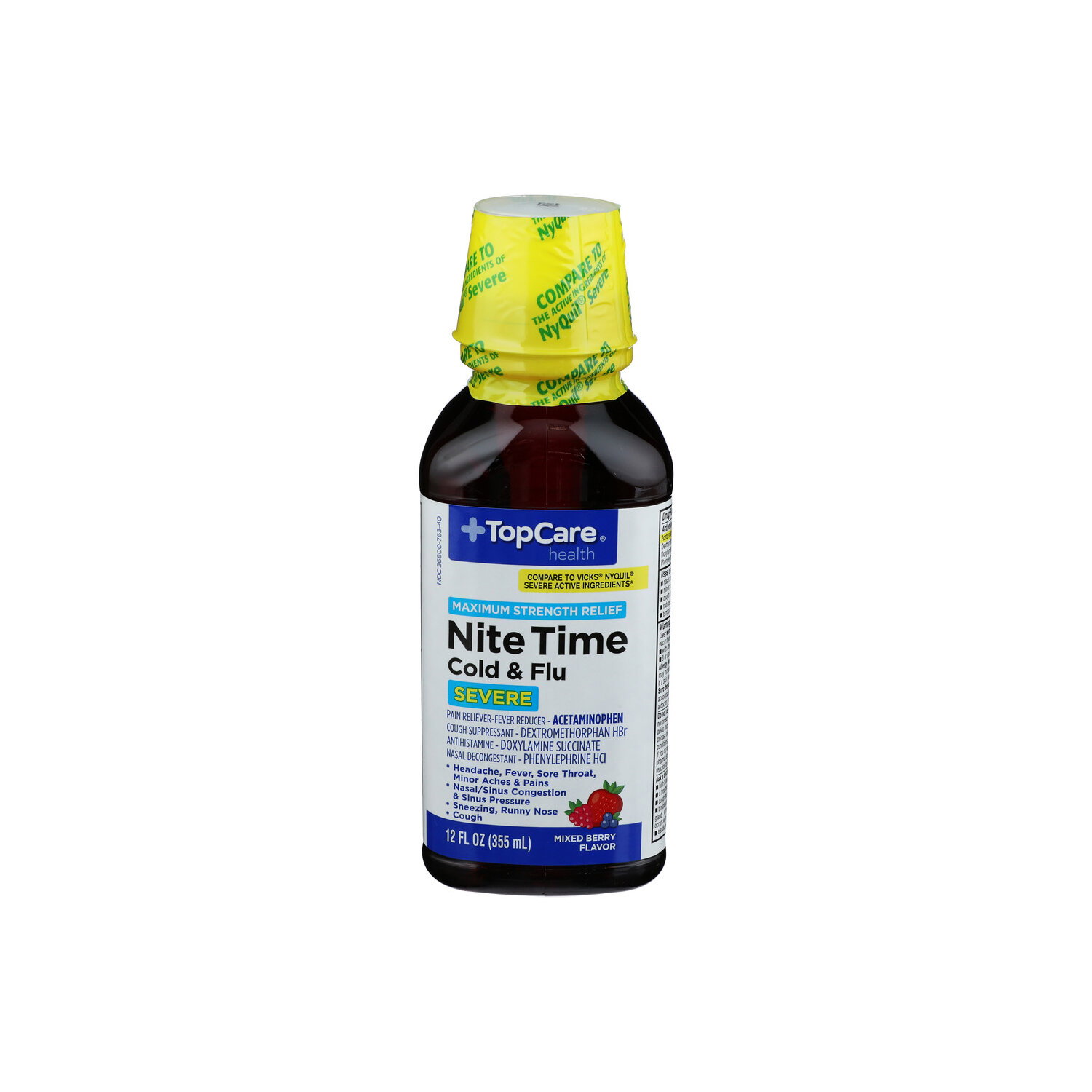 Top Care Health Mixed Berry Maximum Strength Severe Nite Time Cold & Flu Relief - 12 Fluid Ounce Image 1 of 4