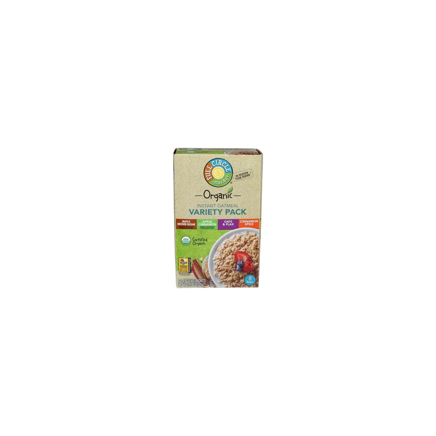 Full Circle Market Maple Brown Sugar Apple Cinnamon Oats & Flax Spice Instant Oatmeal - 1.41 Ounce - 8 Count Image 1 of 4