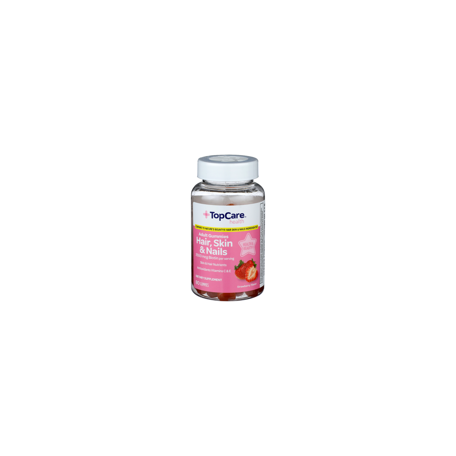 Topcare Health Strawberry Flavor Health Adult Gummies Hair, Skin & Nails - 80 Count Image 1 of 2