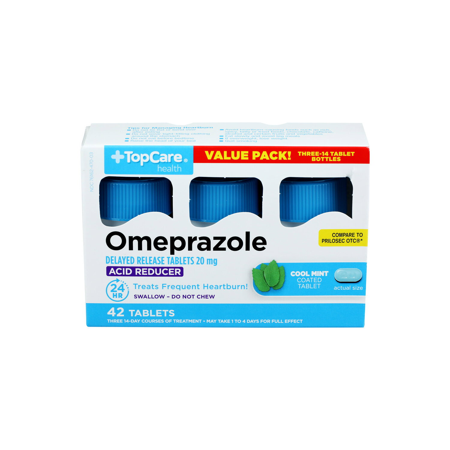 その他 memurin Top Care Health Cool Mint Omeprazole Acid Reducer Tablets - 42