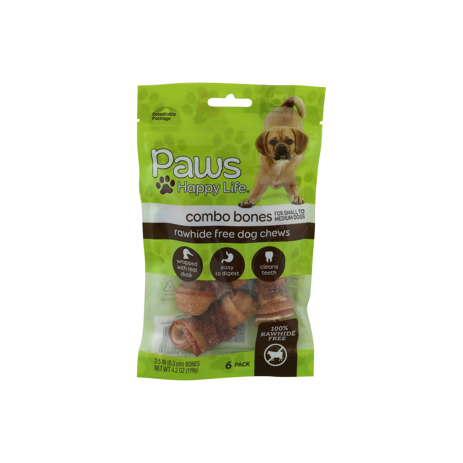 Paws Happy Life Duck Wrapped Combo Bones - 0.7 Ounce - 6 Count Image 1 of 4