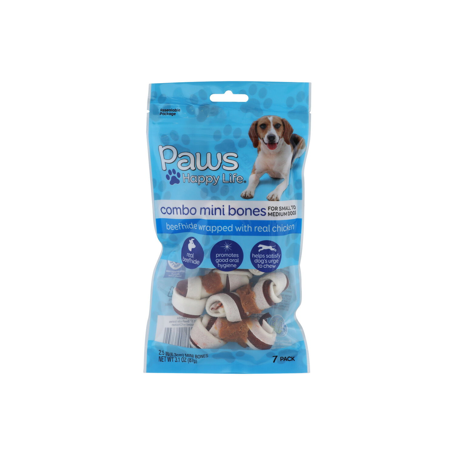 Paws Happy Life Beefhide Wrapped With Real Chicken Combo Mini Bones - 0.443 Ounce - 7 Count Image 1 of 4