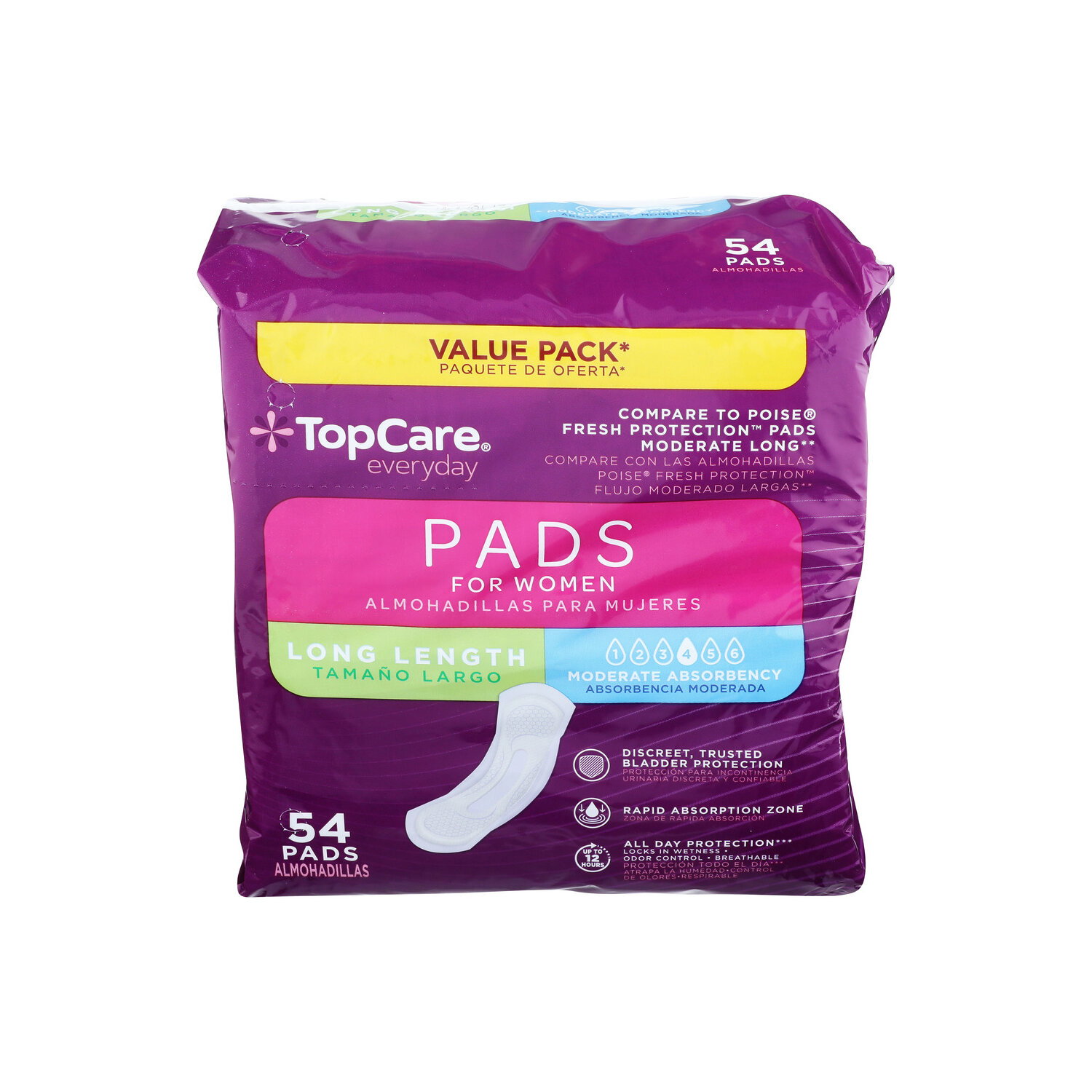 TopCare Everyday Unscented Moderate Absorbency Long Pads For Woman - 54 Count Image 1 of 2