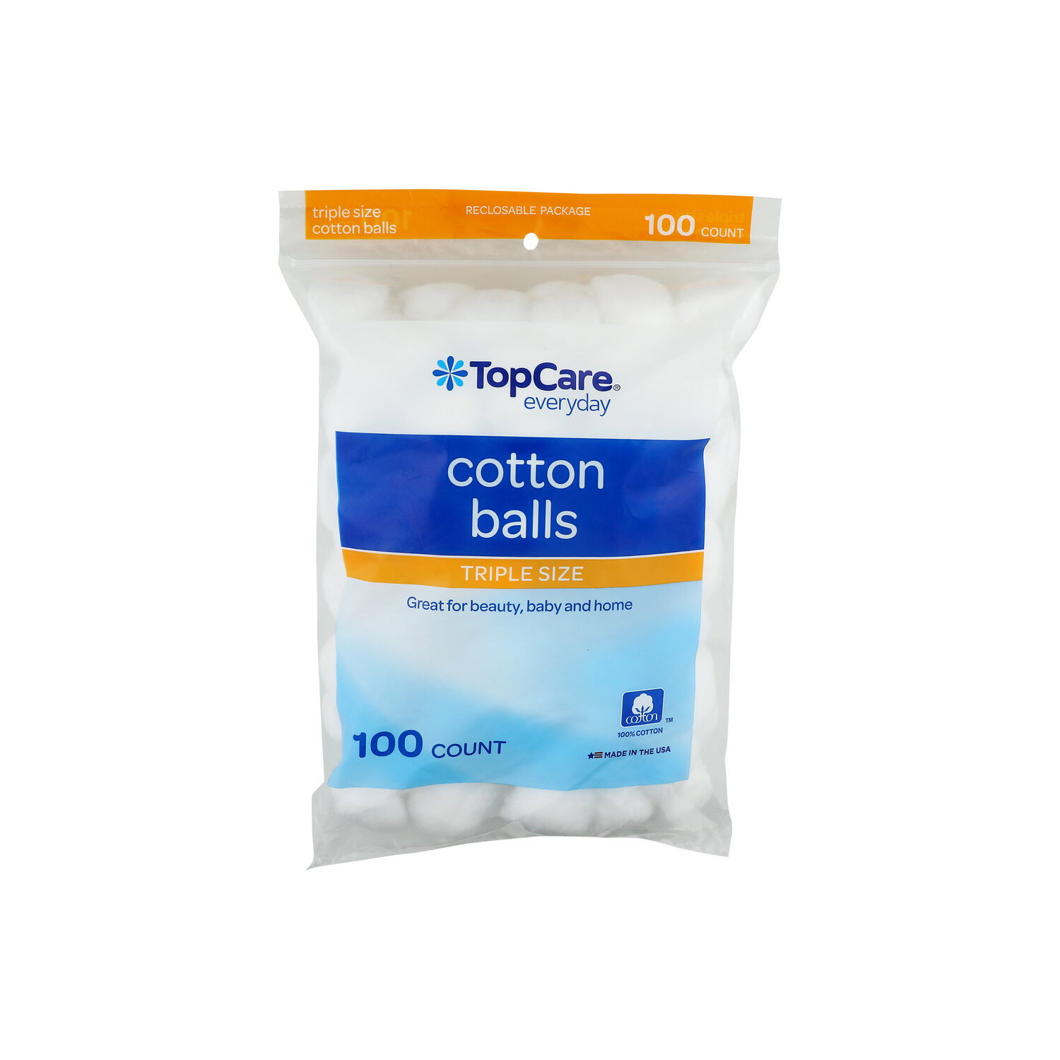 Top Care Everyday Triple Size Cotton Balls - 100 Count Image 1 of 2