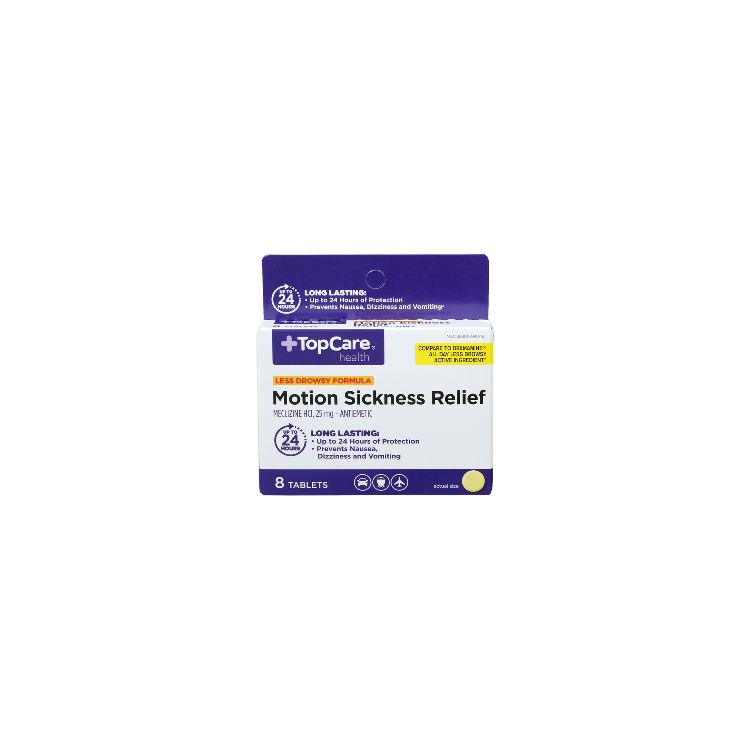 Topcare Health Meclizine Hcl, Antiemetic Health Motion Sickness Relief - 8 Count Image 1 of 2