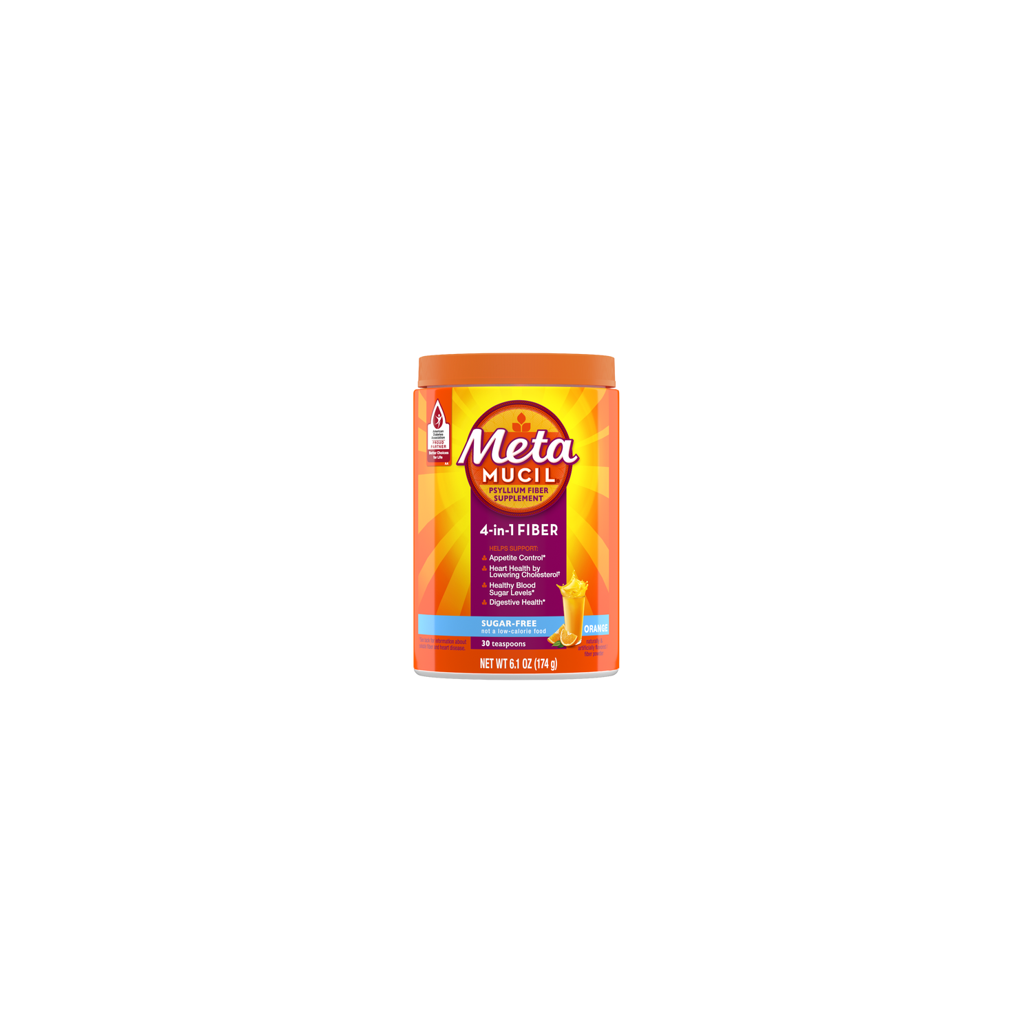 Metamucil Psyllium Husk Powder Sugar-Free Orange Flavor  4-in-1 Daily Fiber Supplement - 6.1 Ounce
