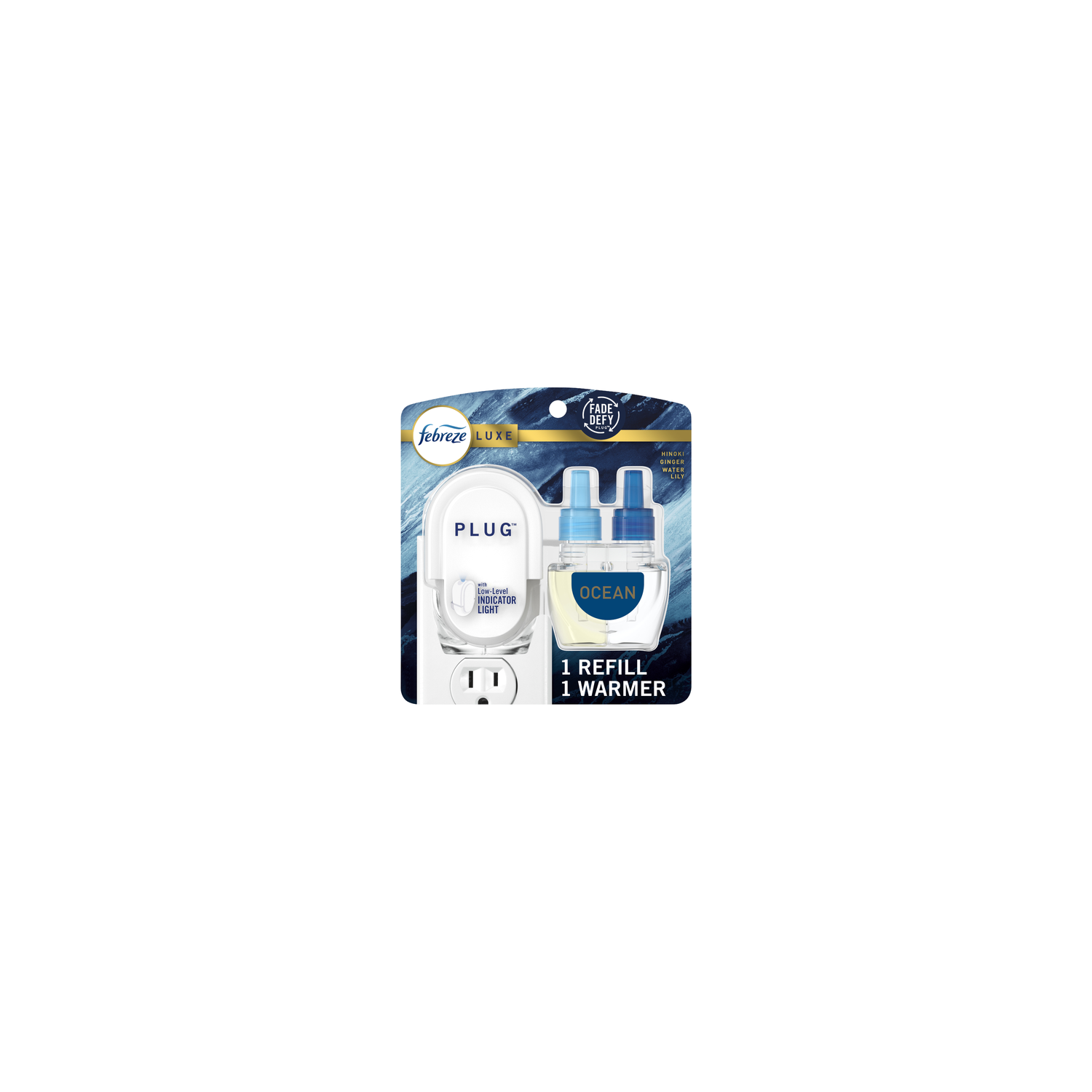 Febreze Plug In Air Freshener, Odor-Fighting Scented Oil Starter Kit, Ocean, Warmer + 1 Refill - 0.87 Ounce Image 1 of 2