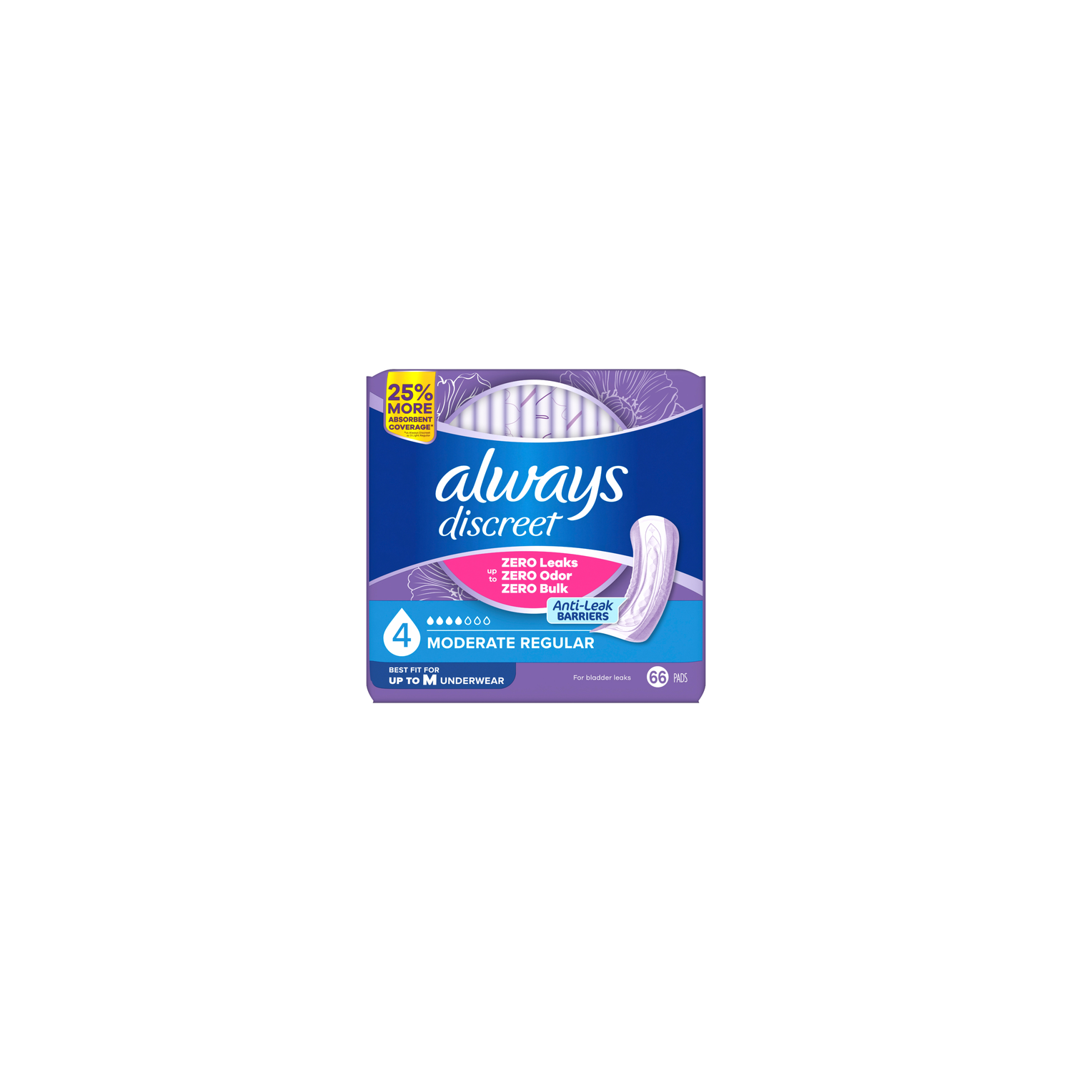 Always Discreet Size 4 Moderate Regular Pad - 66 Count