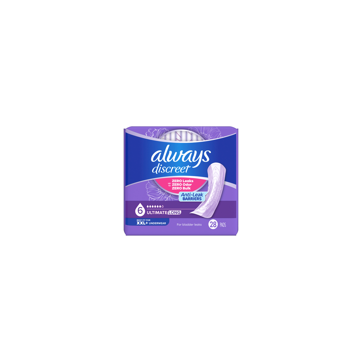 Always Discreet 6 Extra Heavy Long Pads - 28 Count