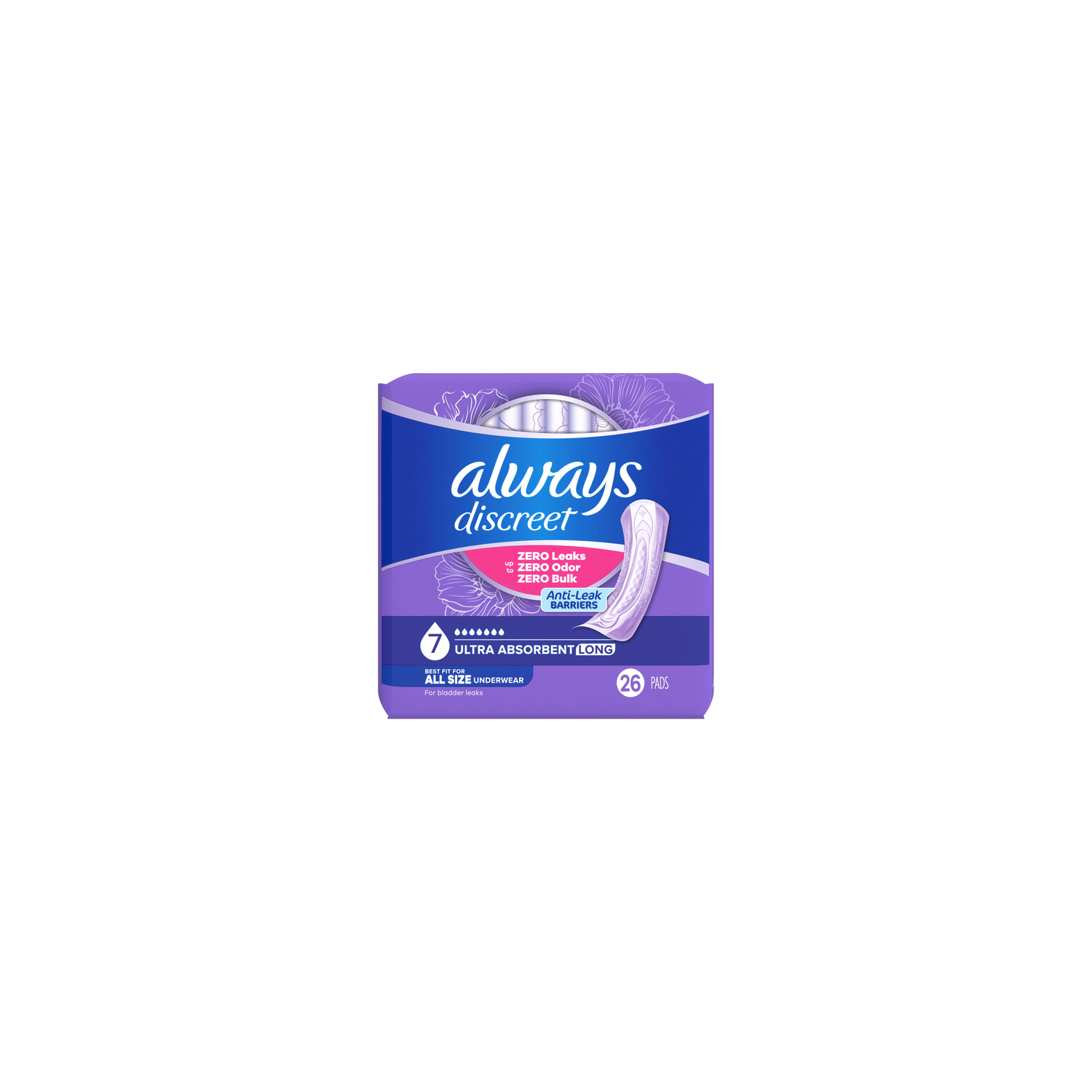 Always Discreet Adult Incontinence Pads For Women, Ultimate Extra Absorbency, Long Length, Postpartum Pads - 26 Count