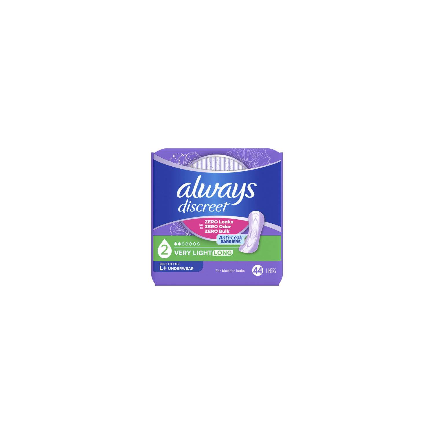 Always Discreet 2 Very Light Long Liners - 44 Count