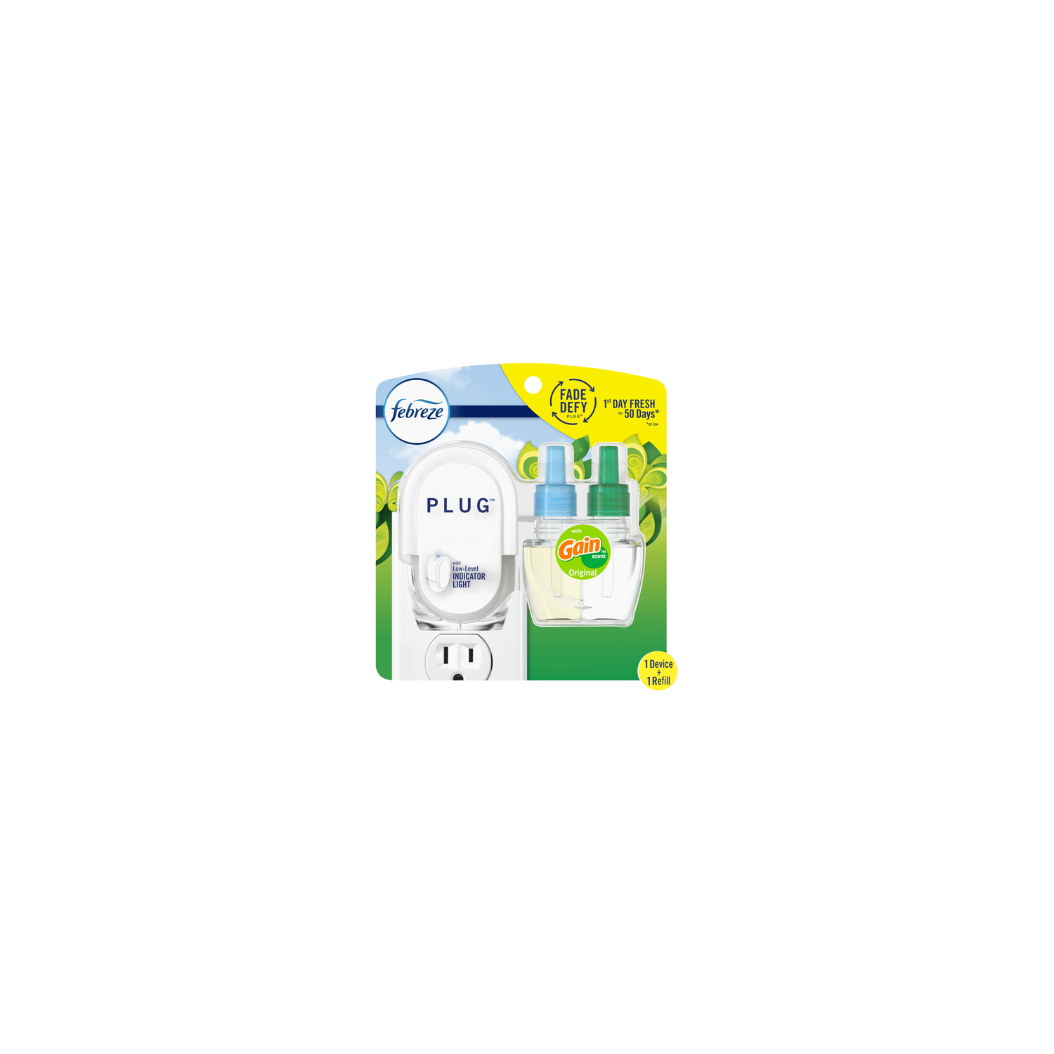 Febreze Plug Starter Kit Gain Original Air Freshener Refill - 0.87 Ounce