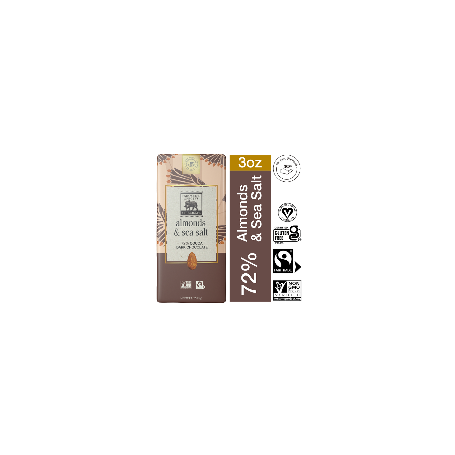 Endangered Species Chocolate Almond & Sea Salt + 72% Dark With And Almonds - 3 Ounce Image 1 of 4