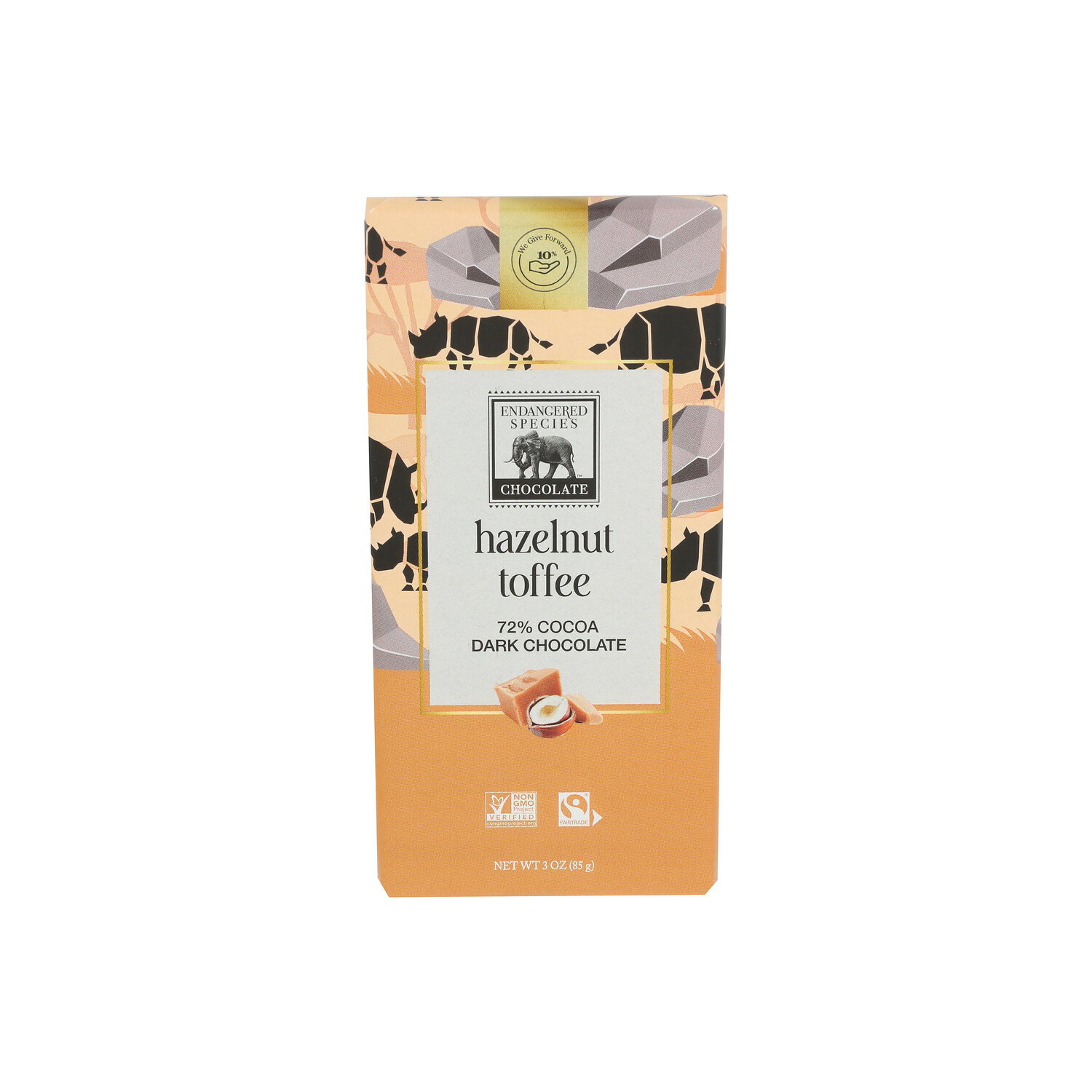 Endangered Species Chocolate 72% Dark Chocolate + Hazelnut Toffee With - 3 Ounce Image 1 of 4