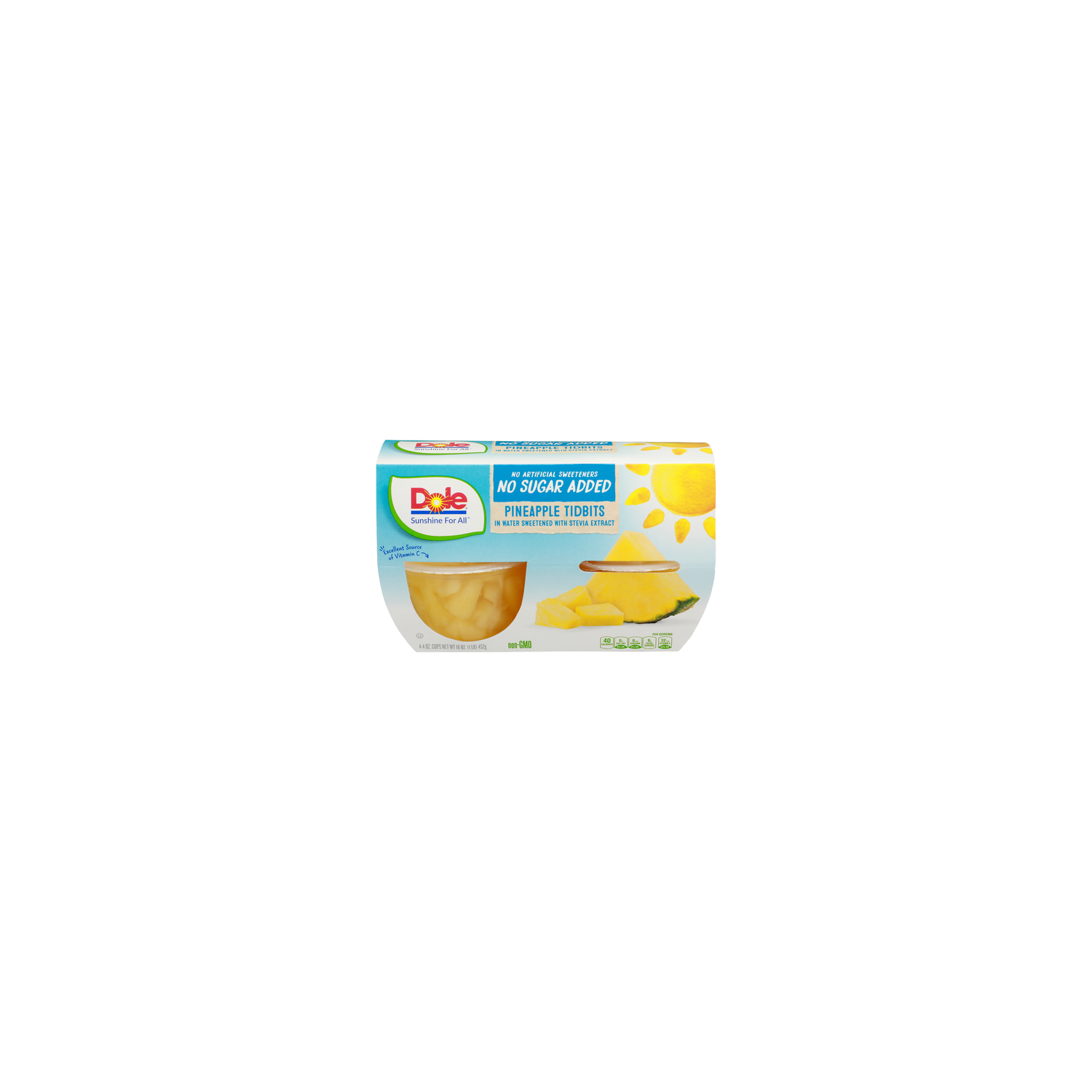 Dole In Water Sweetened With Stevia Extract Pineapple Tidbits - 4 Ounce - 4 Count Image 1 of 4