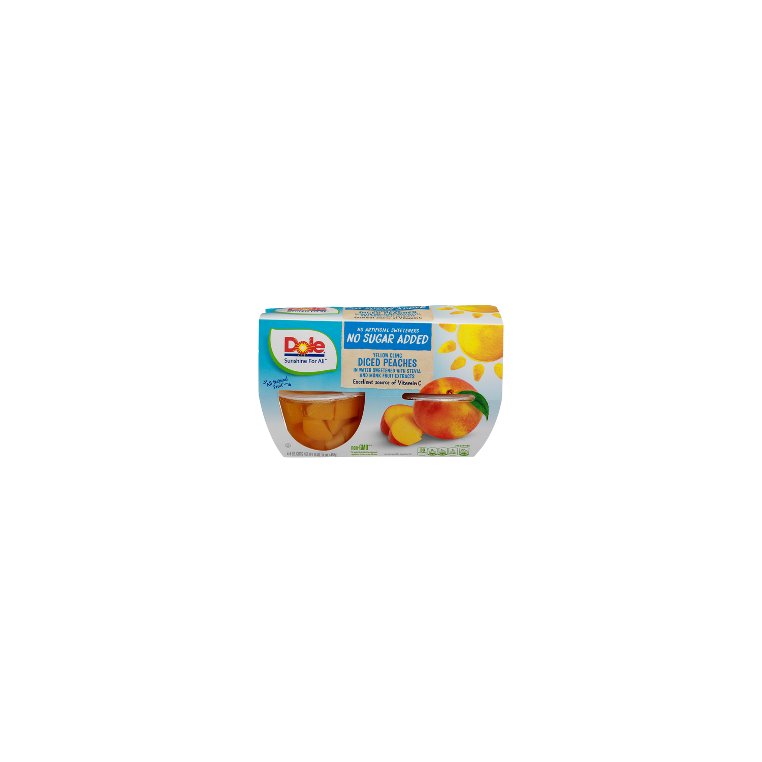 Dole Yellow Cling In Water Sweetened With Stevia And Monk Fruit Extracts Diced Peaches - 4 Ounce - 4 Count Image 1 of 4
