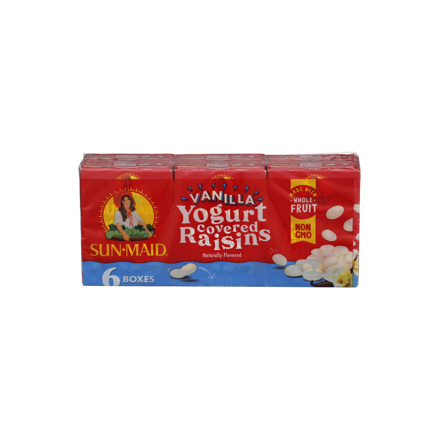 SUN-MAID Vanilla Dried, Whole Yogurt Covered Raisins 6-Pack