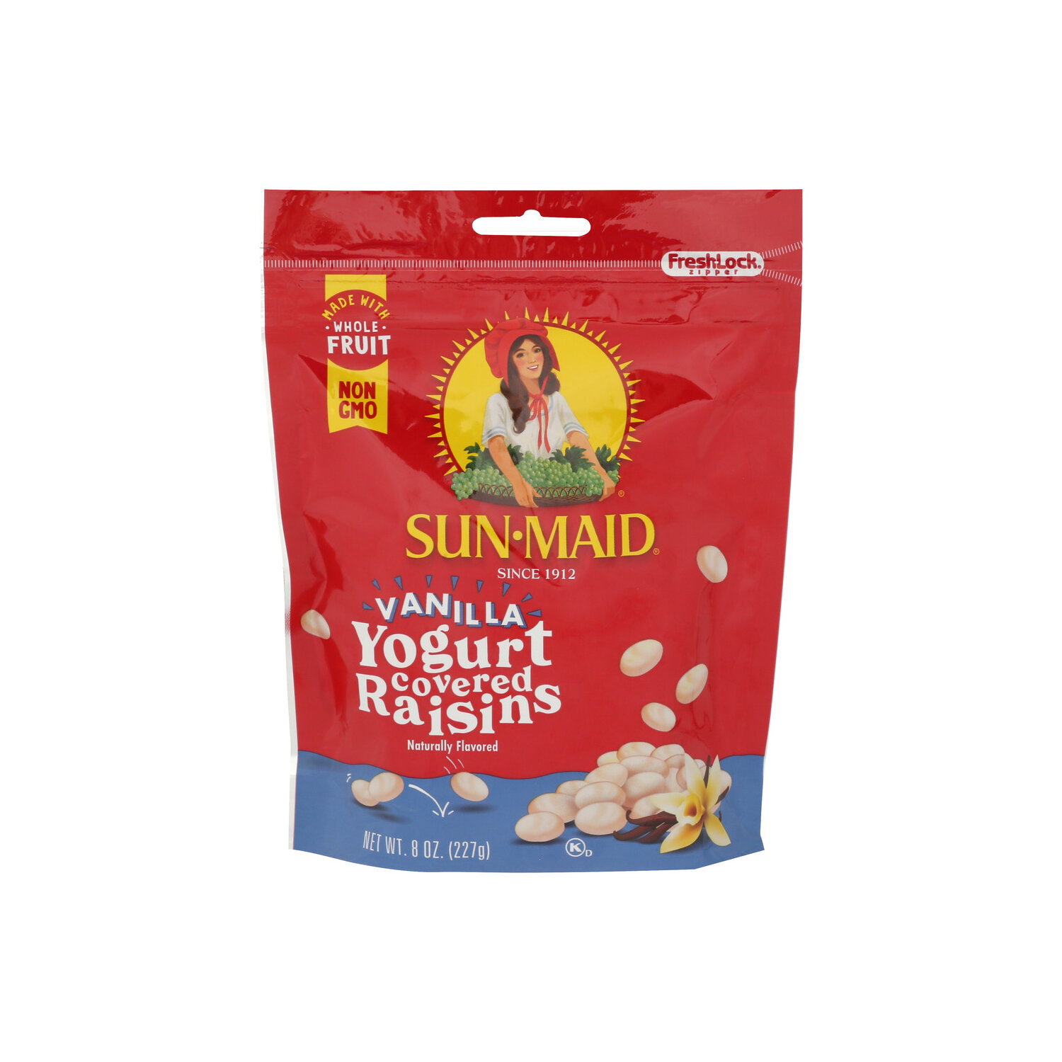 SUN-MAID Vanilla Dried, Whole Yogurt Covered Raisins Resealable Stand-Up Bag - 8 Ounce Image 1 of 4