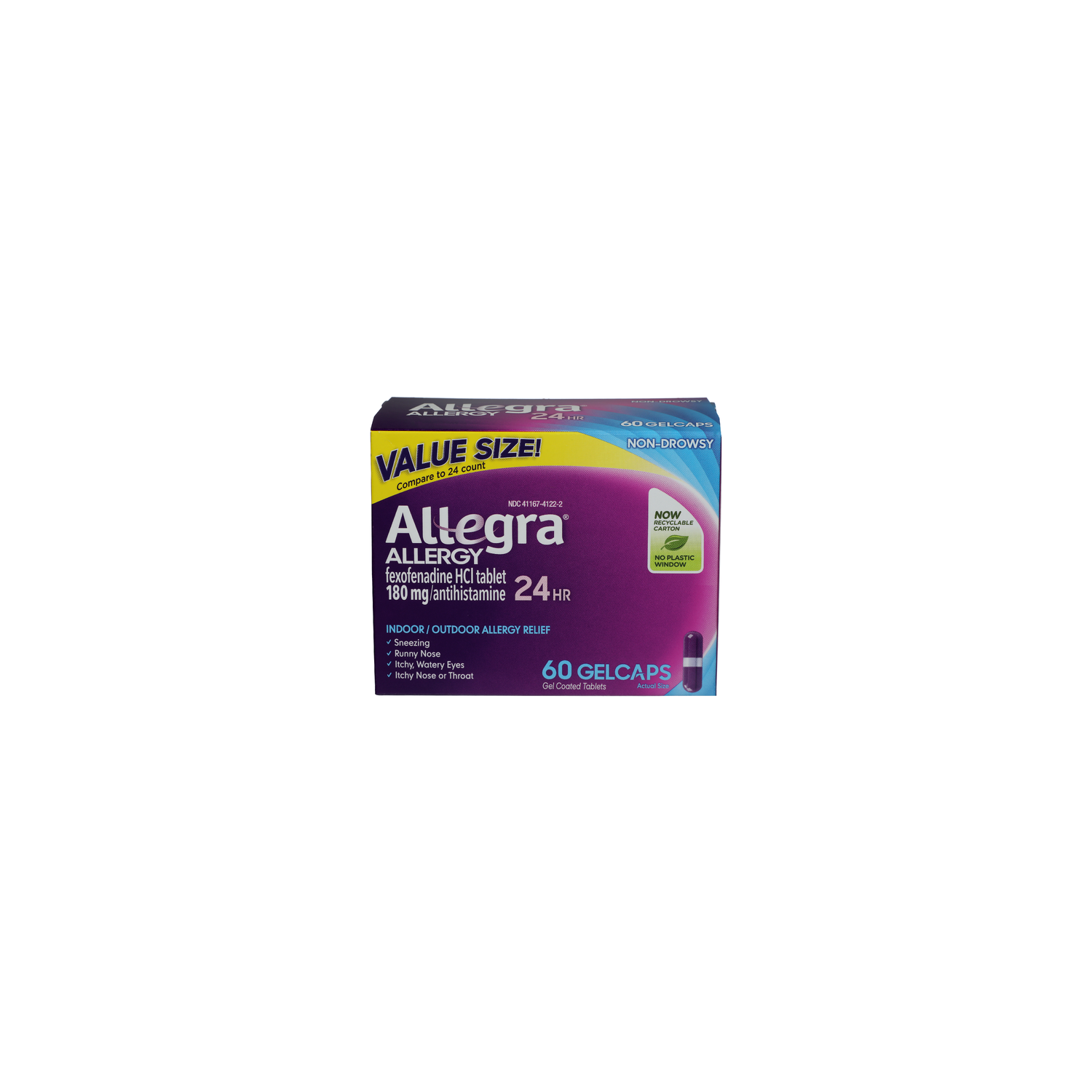 Allegra Allergy Relief, Indoor Outdoor, Non-Drowsy, , Value Size, Gelcaps - 60 Count Image 1 of 2