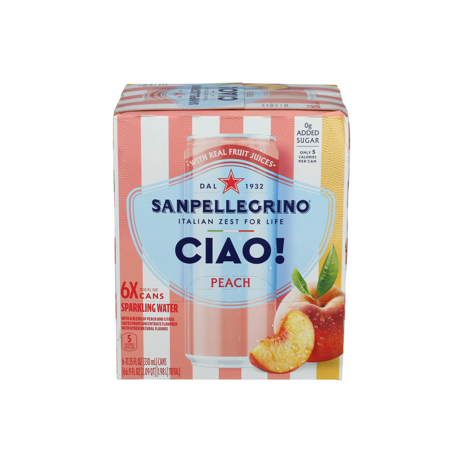 San Pellegrino CIAO! Peach Flavored Sparkling Water - 11.15 Fluid Ounce - 6 Count Image 1 of 3