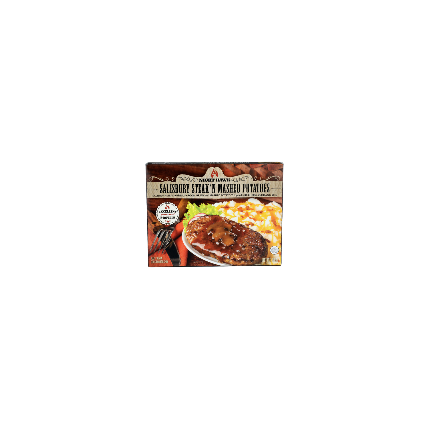 Night Hawk Salisbury Steak With Mushroom Gravy And Mashed Potatoes Topped Cheese Bacon Bits Steak'n - 9 Ounce Image 1 of 4