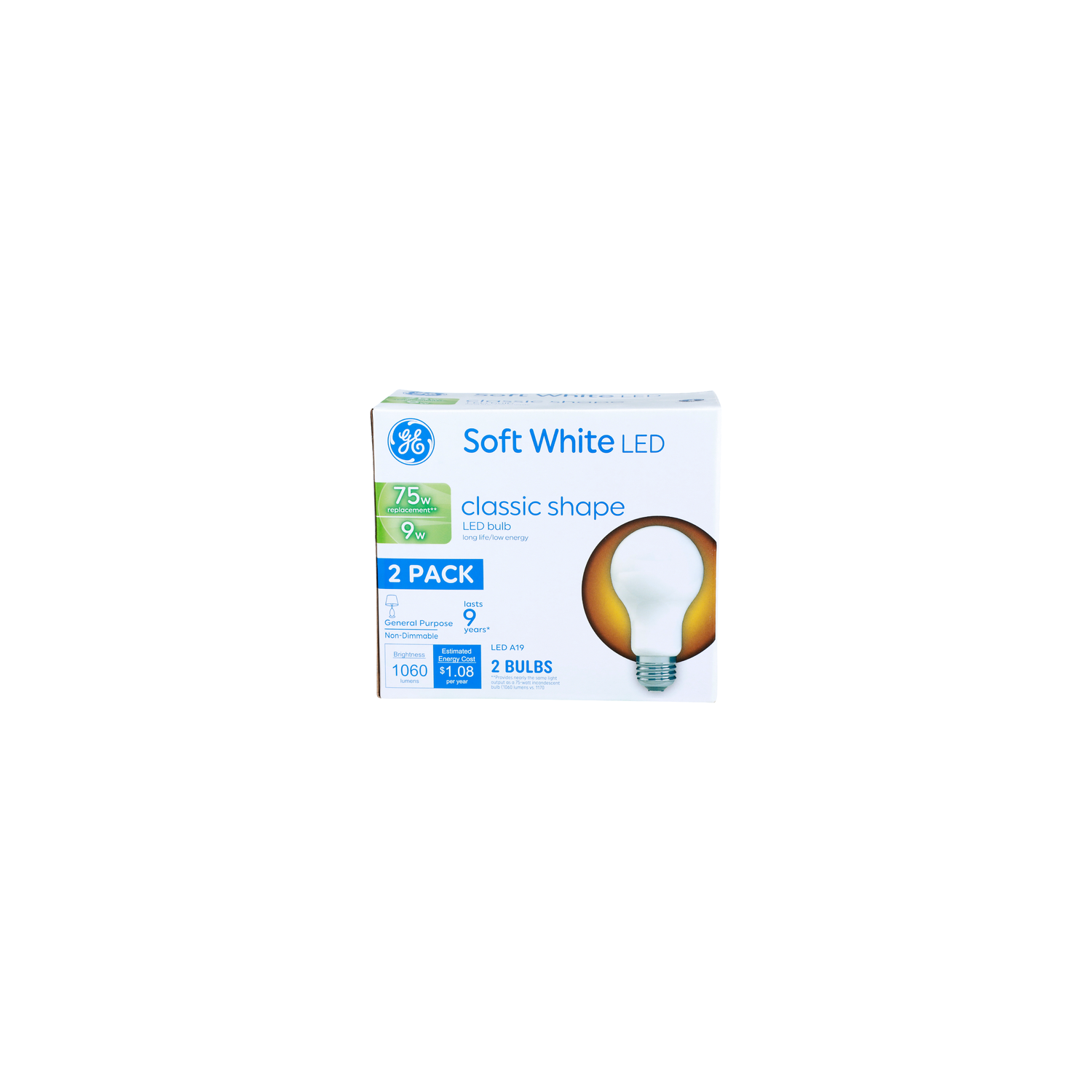 Ge Classic Shape Soft White Led A19 Bulb - 2 Count Image 1 of 2