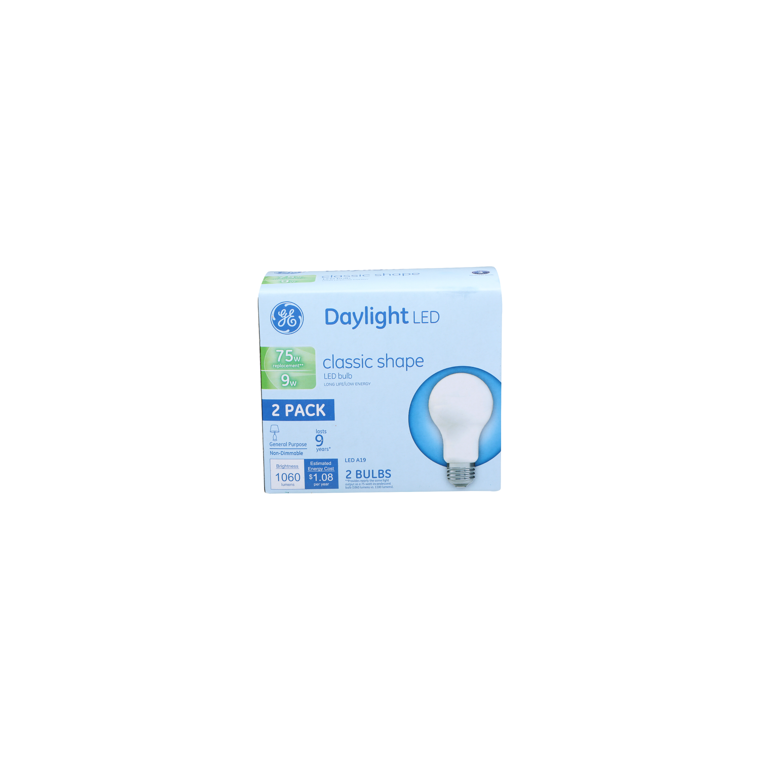 Ge Daylight Classic Shape Led A19 Bulb - 2 Count Image 1 of 2