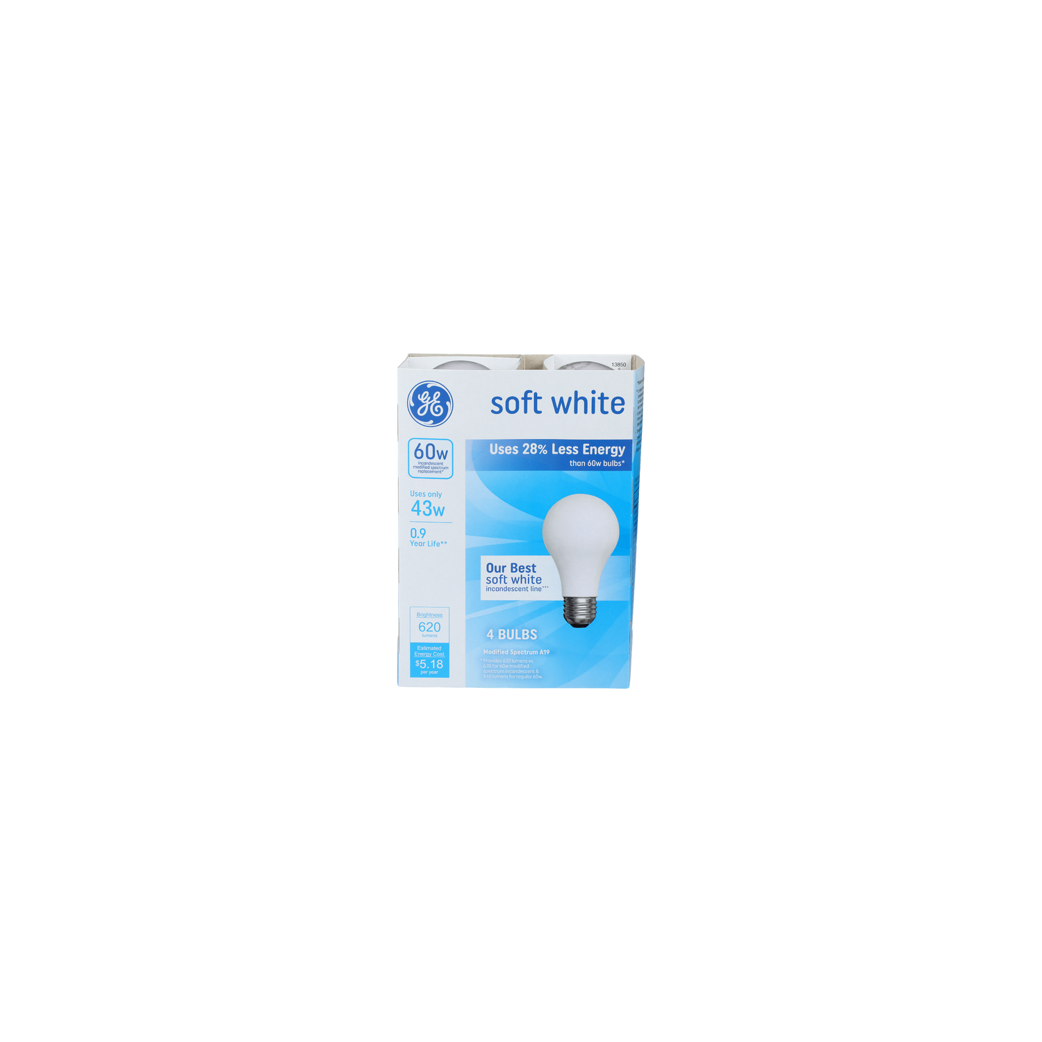 Ge Soft White Modified Spectrum A19 Bulb - 4 Count Image 1 of 2
