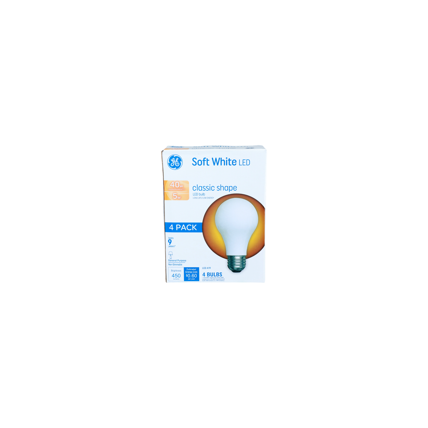 Ge Soft White Led A19 5W Classic Shape Bulb - 4 Count Image 1 of 2
