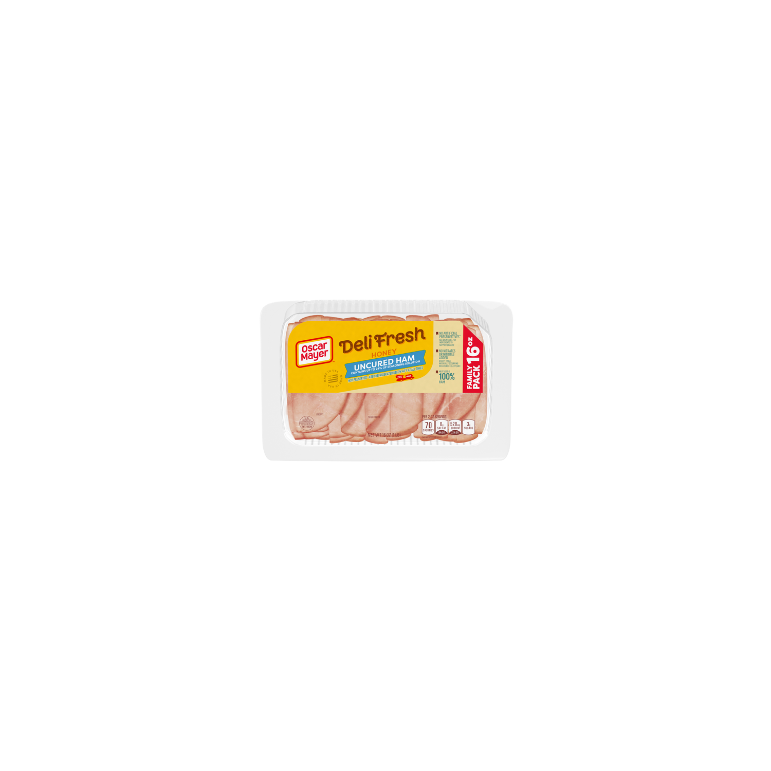 Oscar Mayer Deli Fresh Honey Uncured Sliced Ham Lunch Meat Family Size, Package - 16 Ounce Image 1 of 2