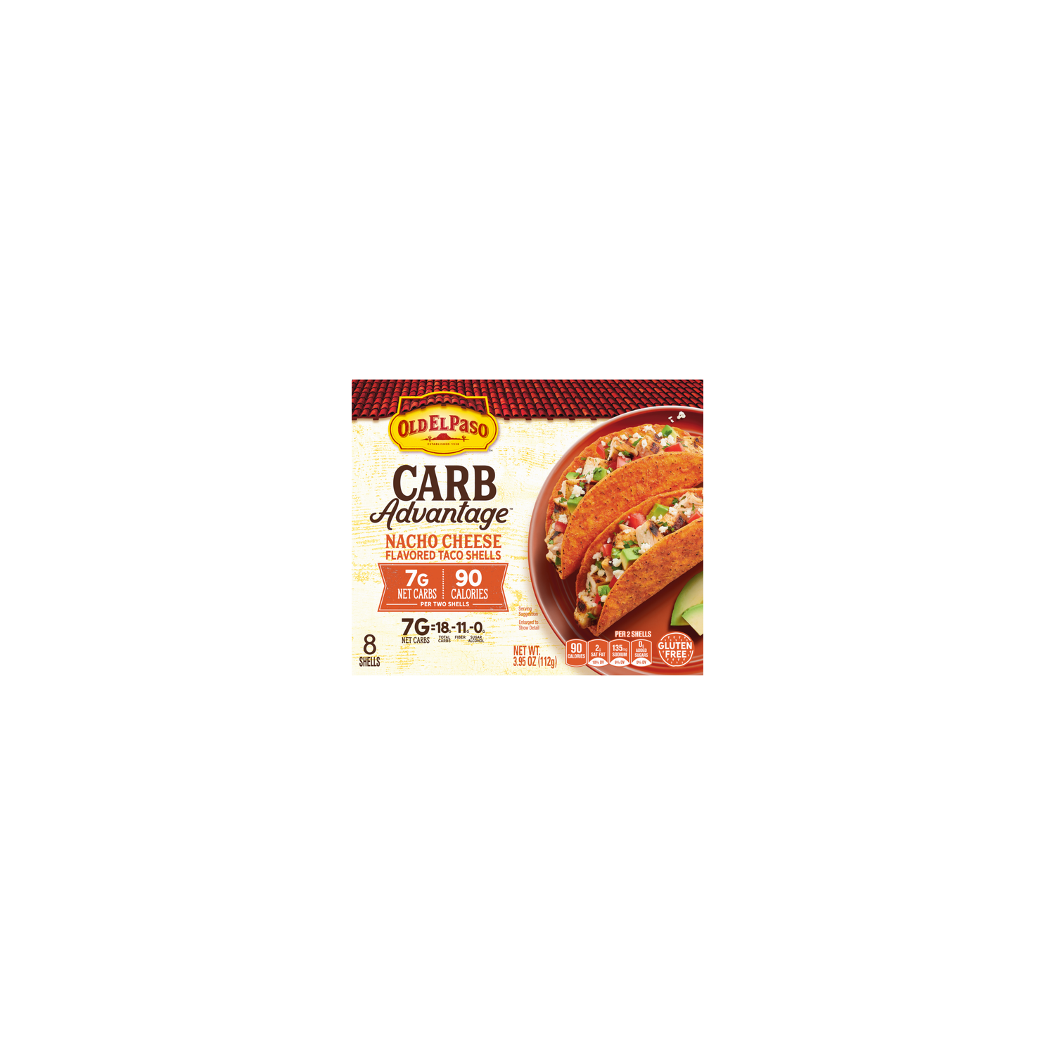 Old El Paso Carb Advantage Crunchy Taco Shells, Nacho Cheese Flavored - 3.95 Ounce Image 1 of 2