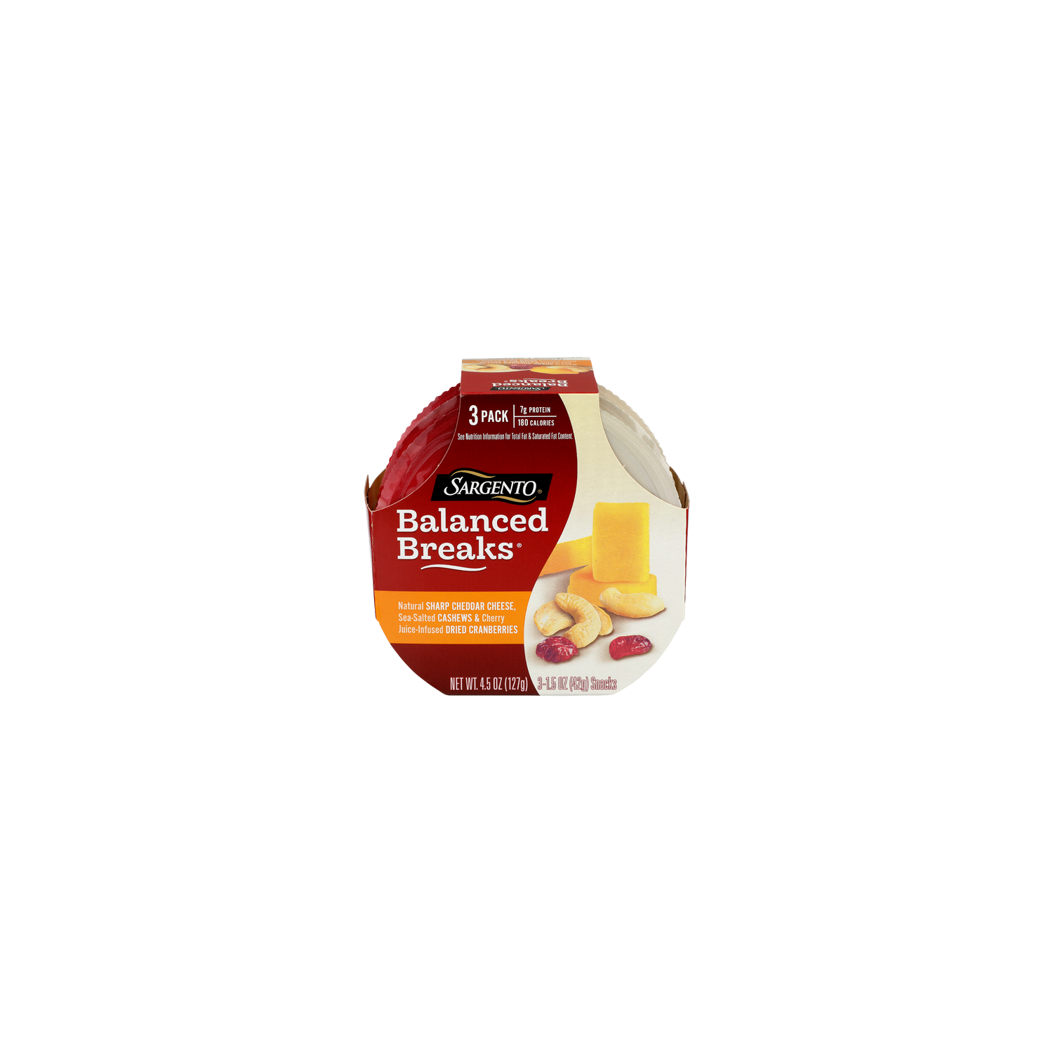 Sargento Natural Sharp Cheddar Cheese, Sea-Salted Cashews & Cherry Juice-Infused Dried Cranberries Balanced Breaks - 1.5 Ounce - 3 Count Image 1 of 4